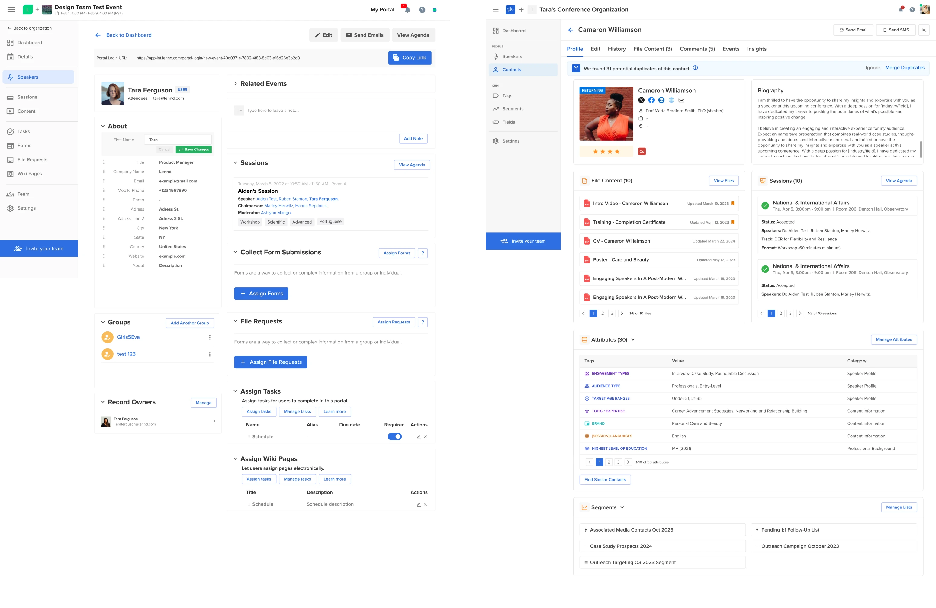 Contact profile redesign for event management SaaS