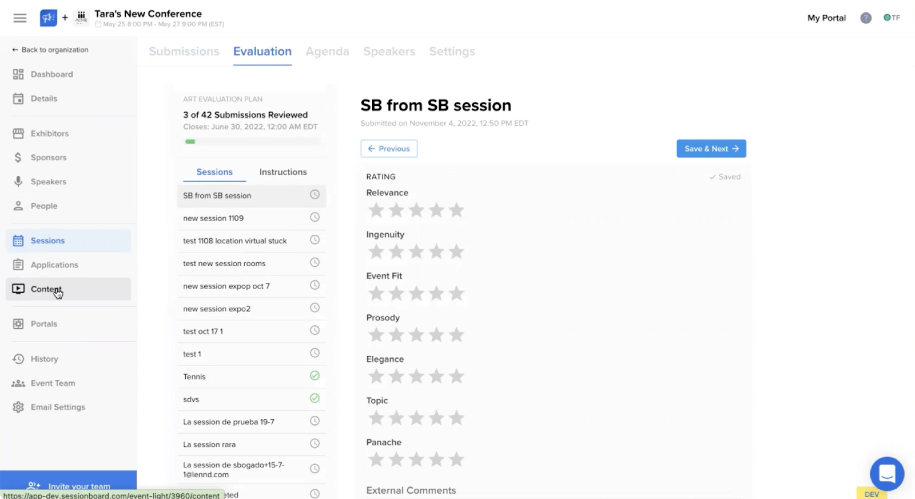 Quality evaluation in event management SaaS