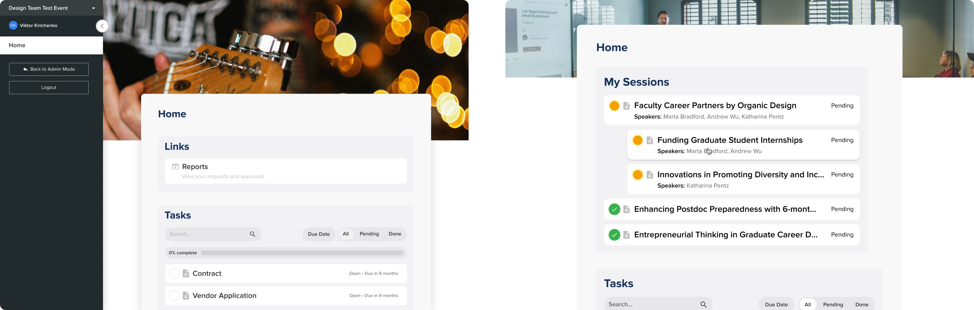 Event management SaaS UI before redesign
