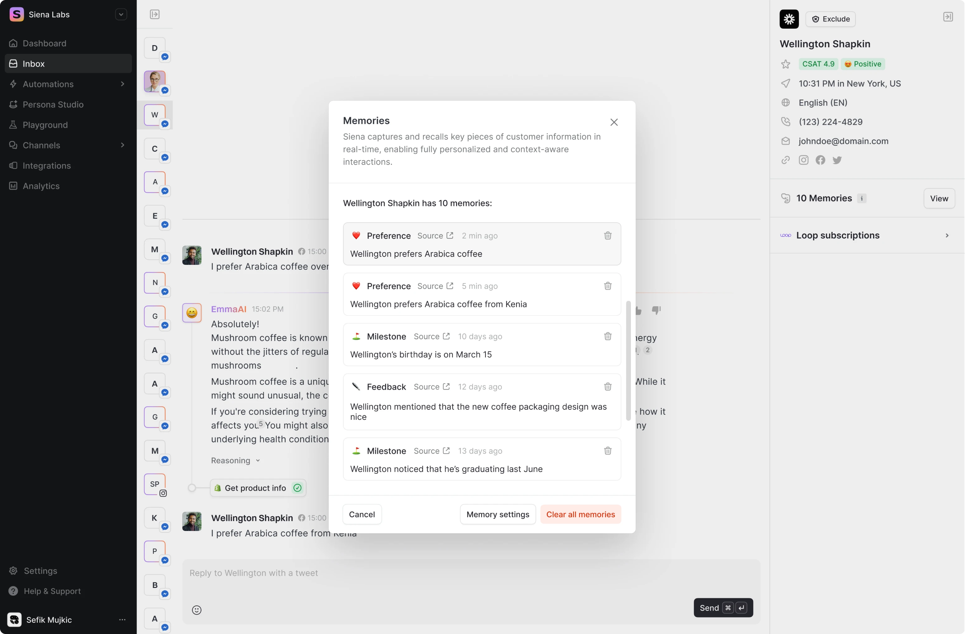 Inbox memory in Siena Labs