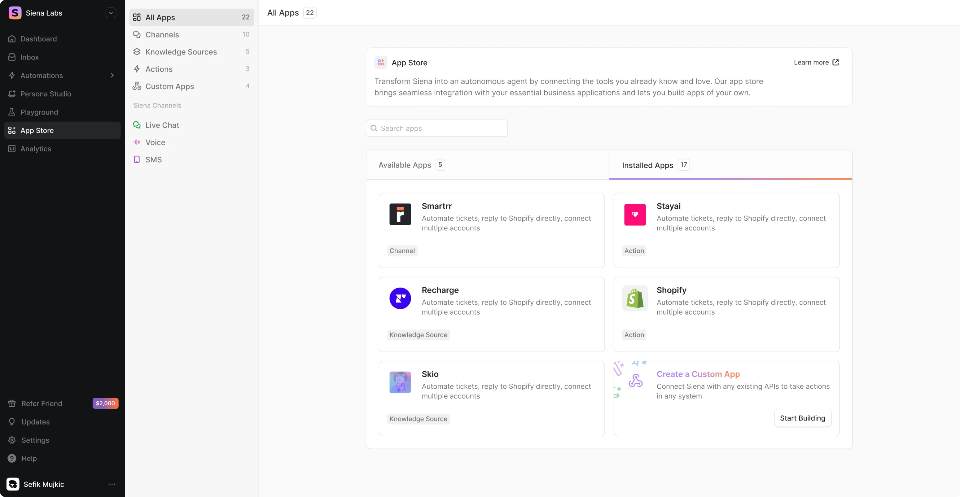 App Store in Siena Labs