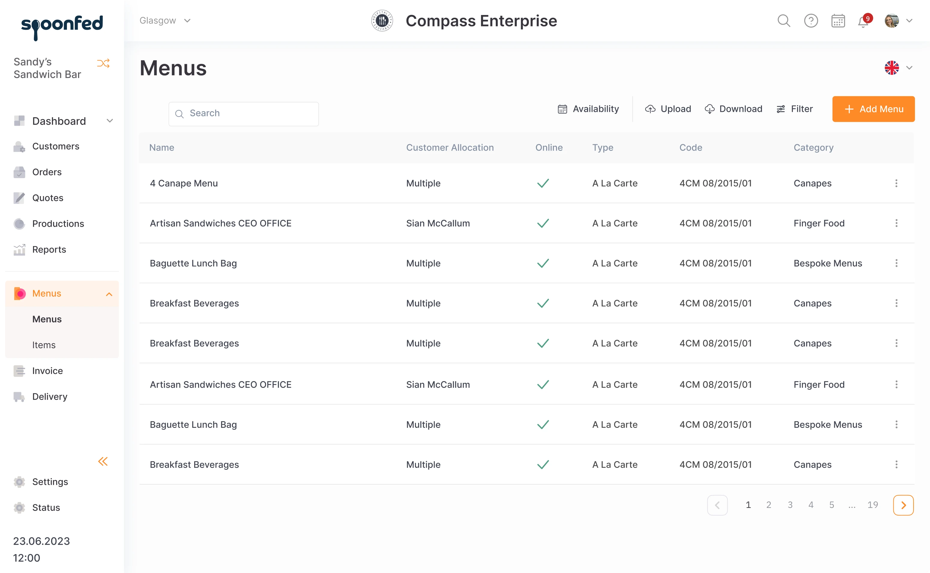 snoonfed menus page design