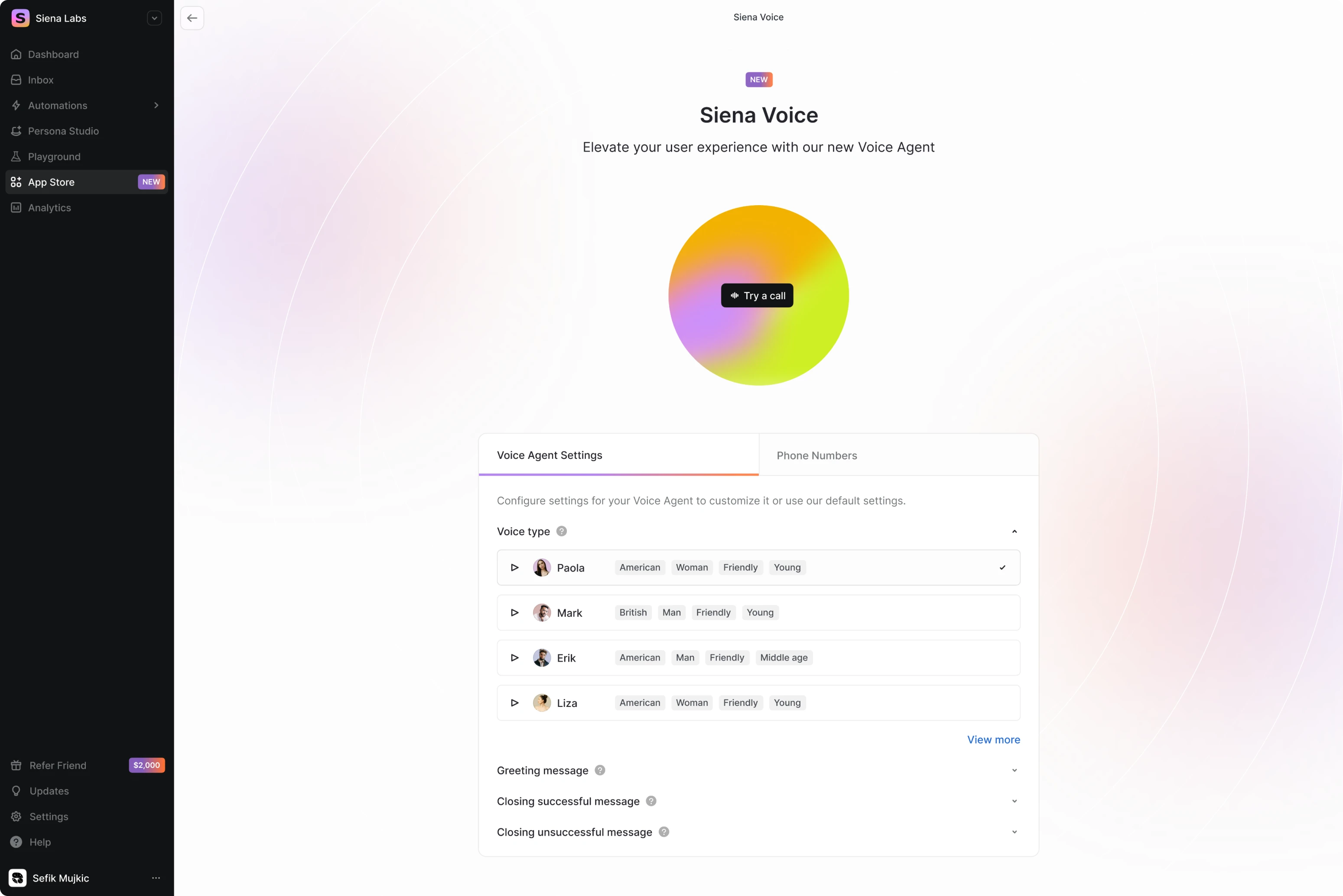 Siena voice interface