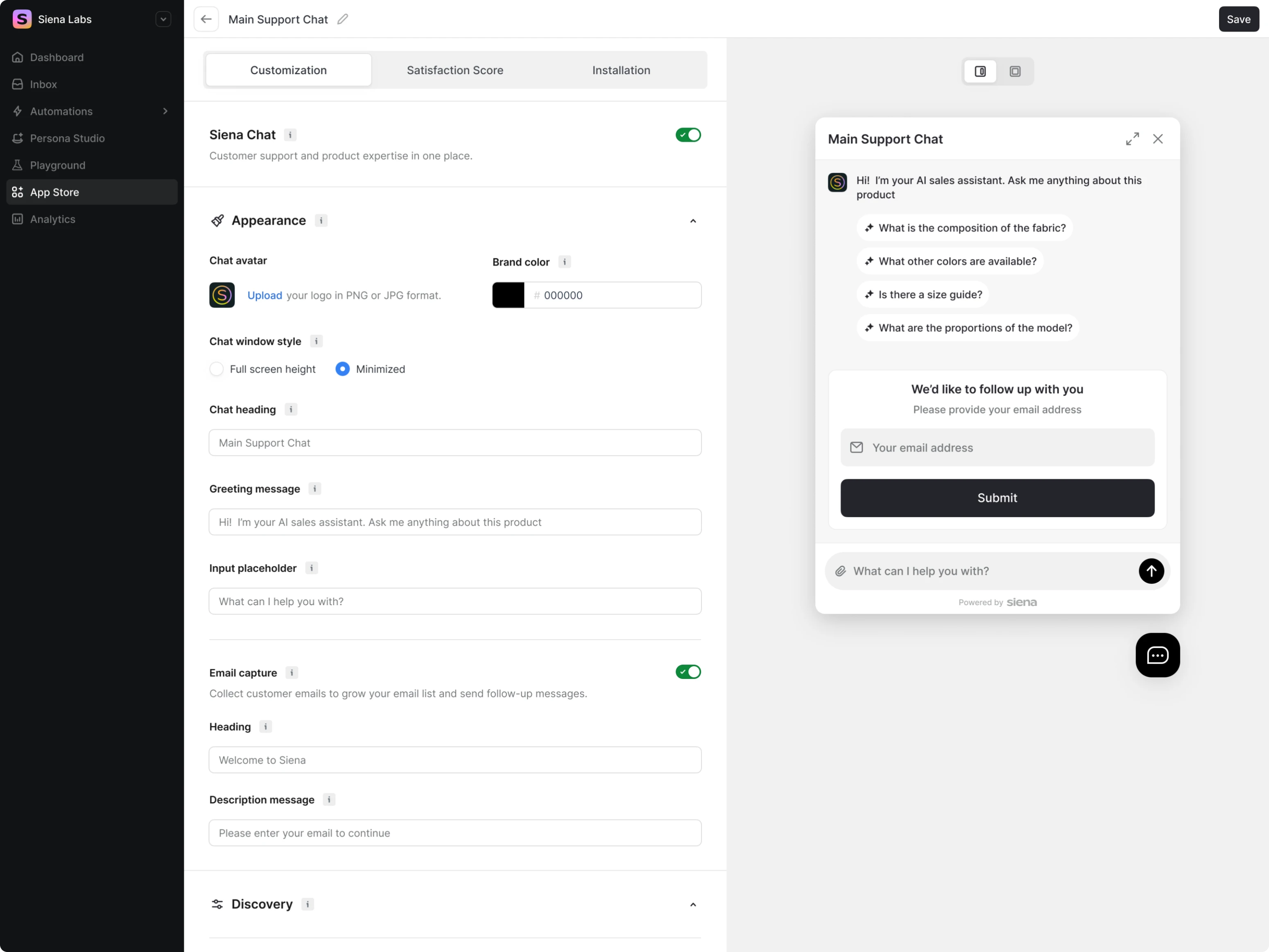 Live Chat customization for Siena Case Study