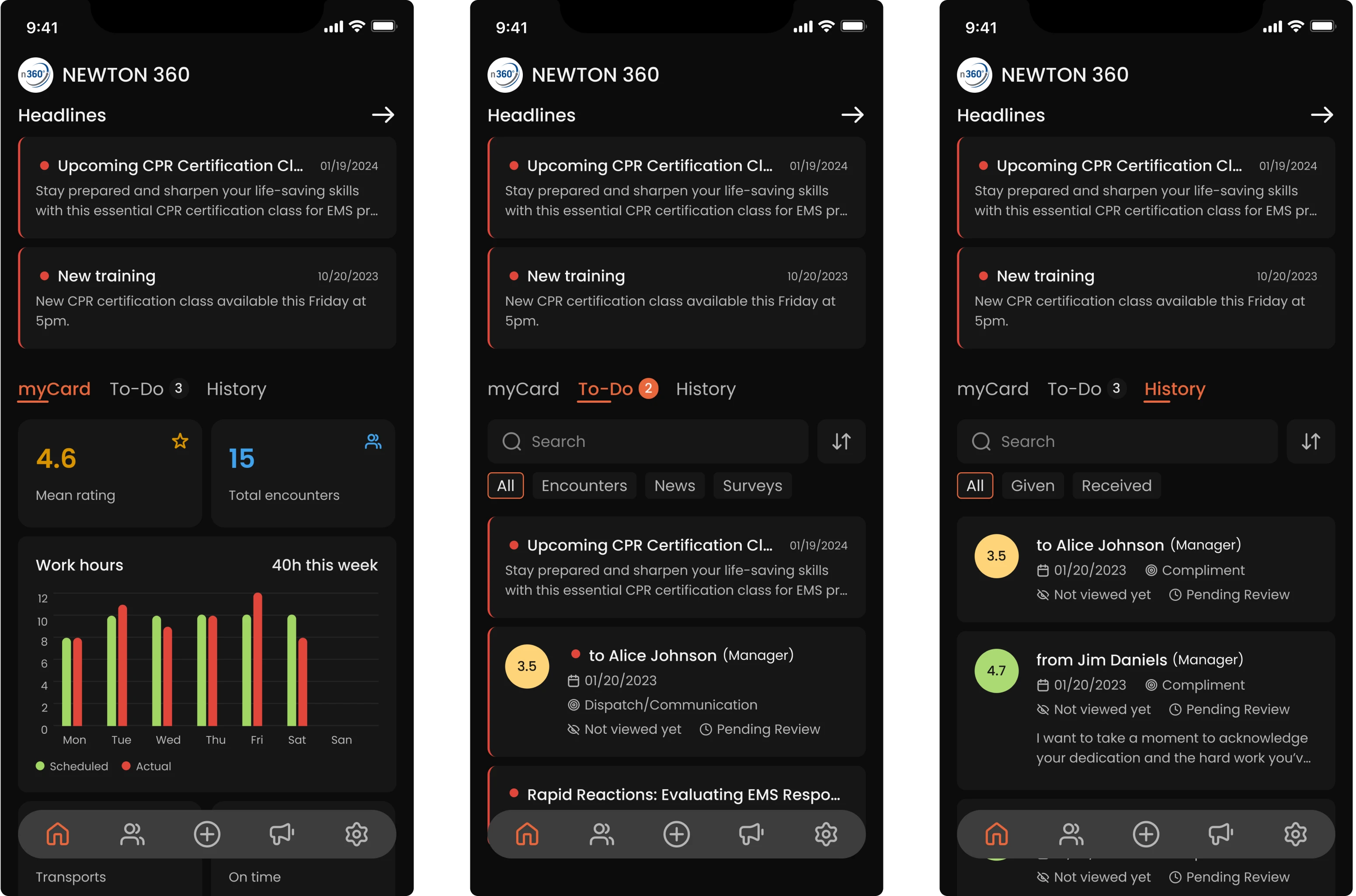 An example of the employee’s home screen