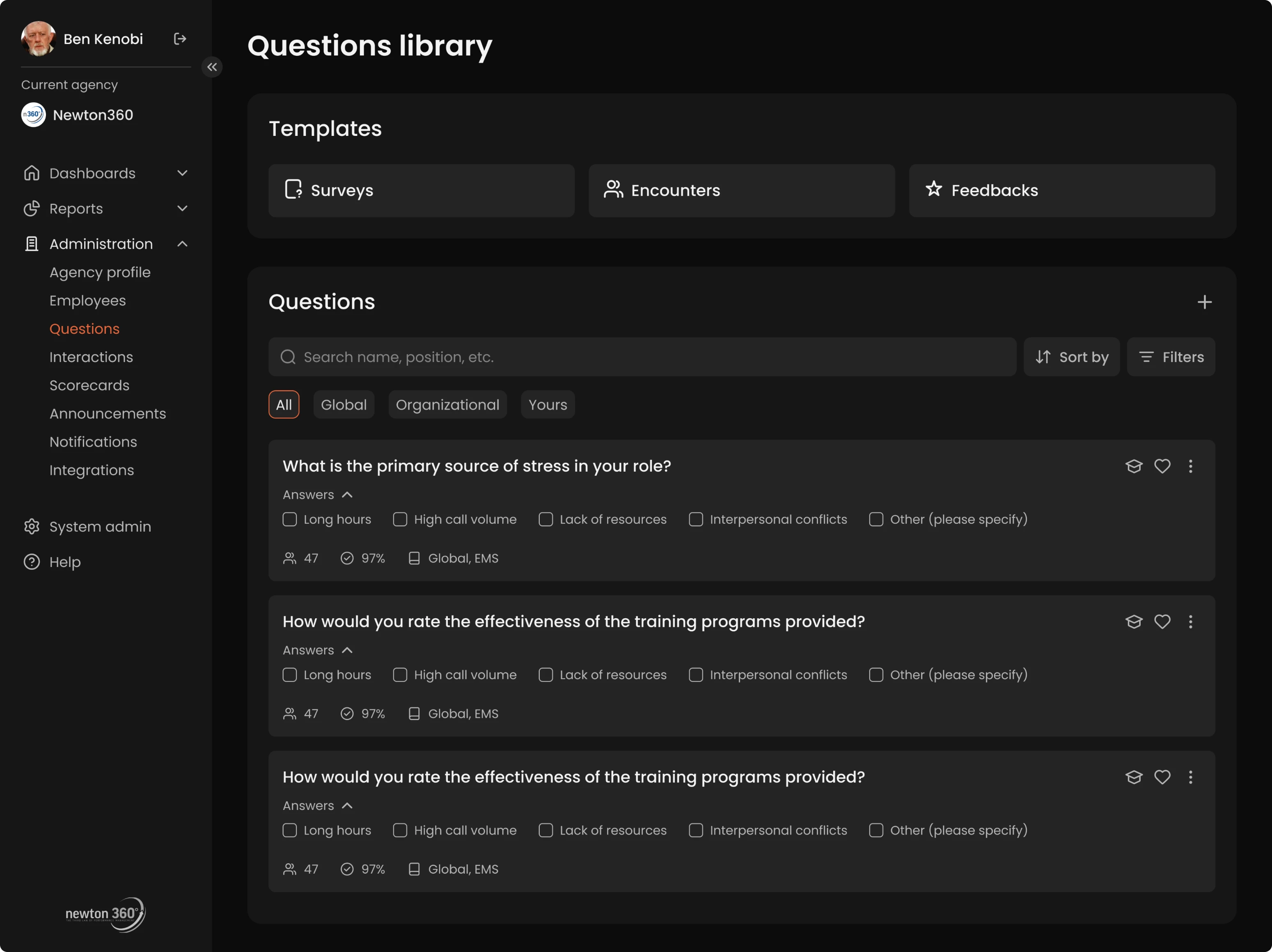 Newton 360 question library