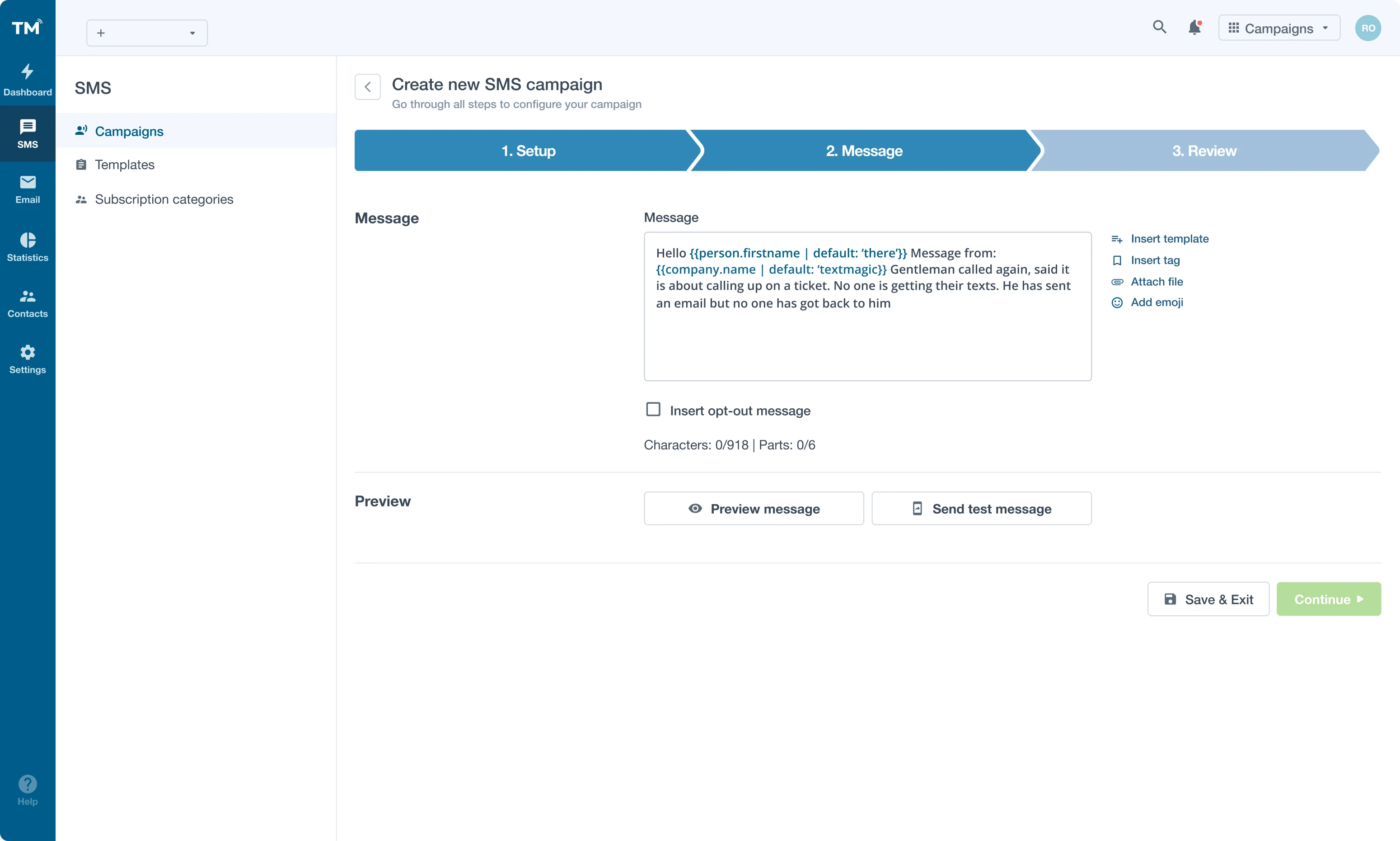 drag-and-drop funcionality to personalize messages