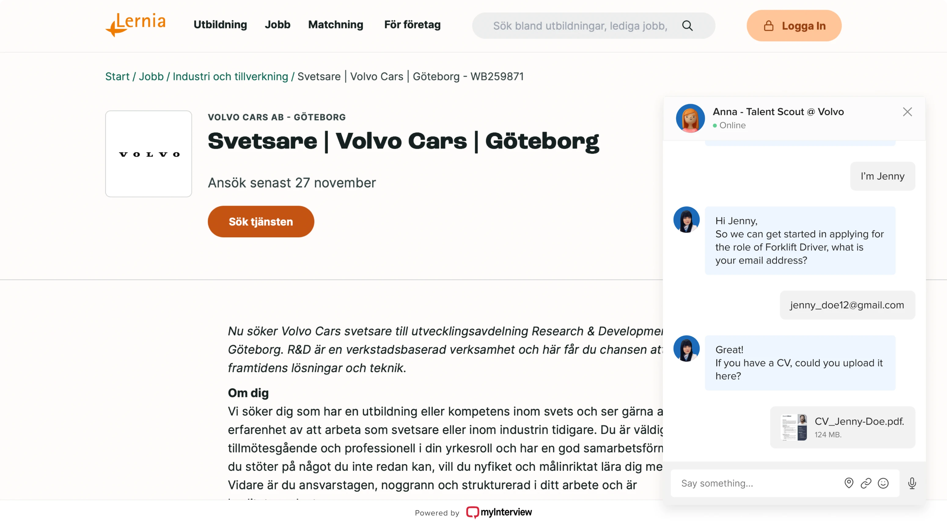 chatbot prototype myInterview