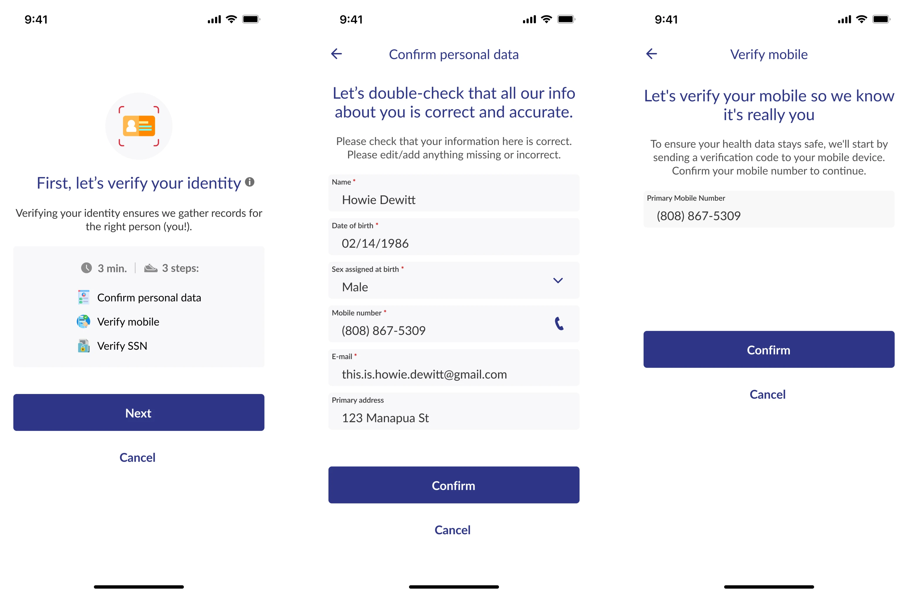 UI/UX design of a HIPAA compliance healthcare app
