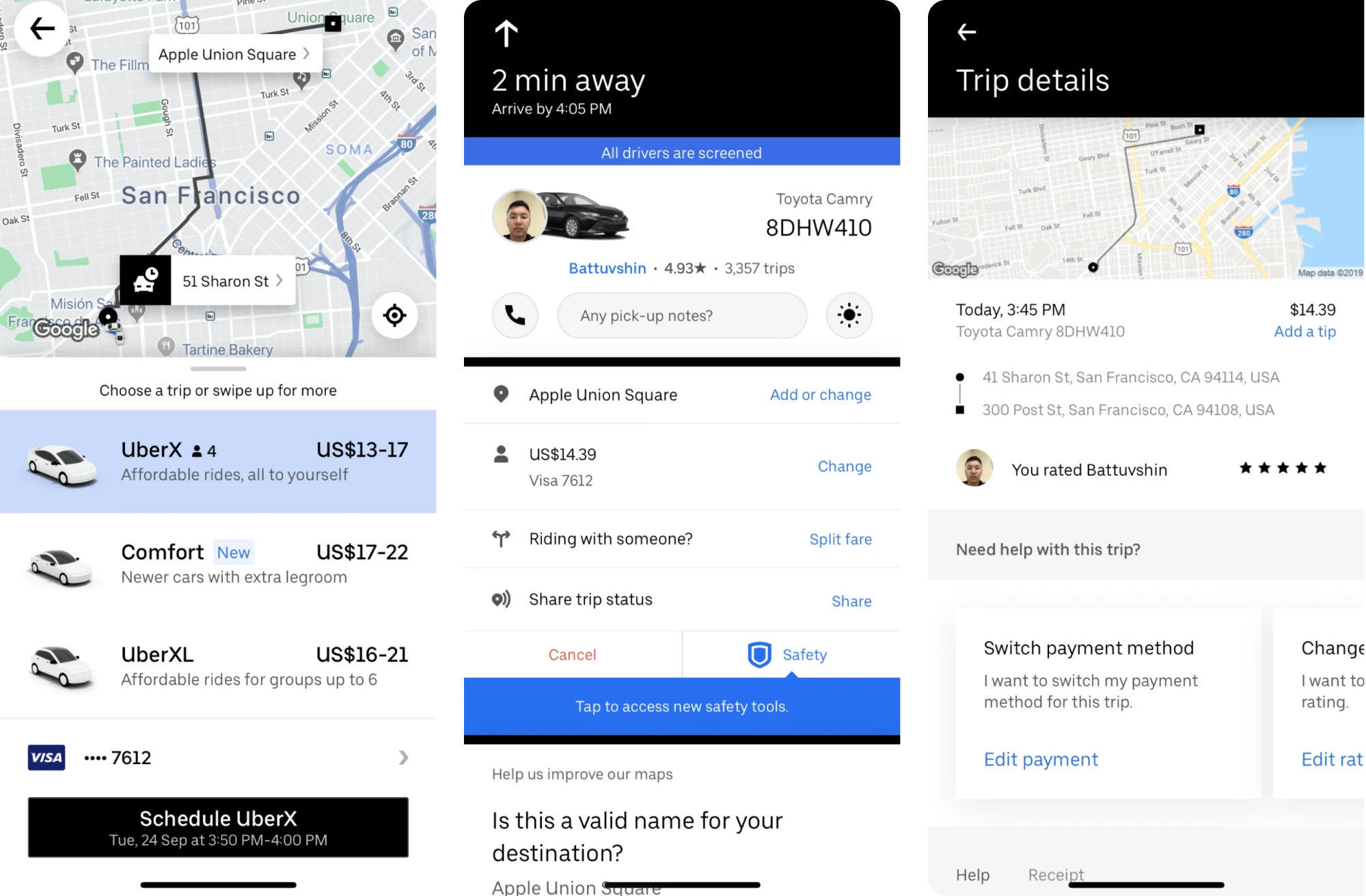 Uber’s interface in 2019