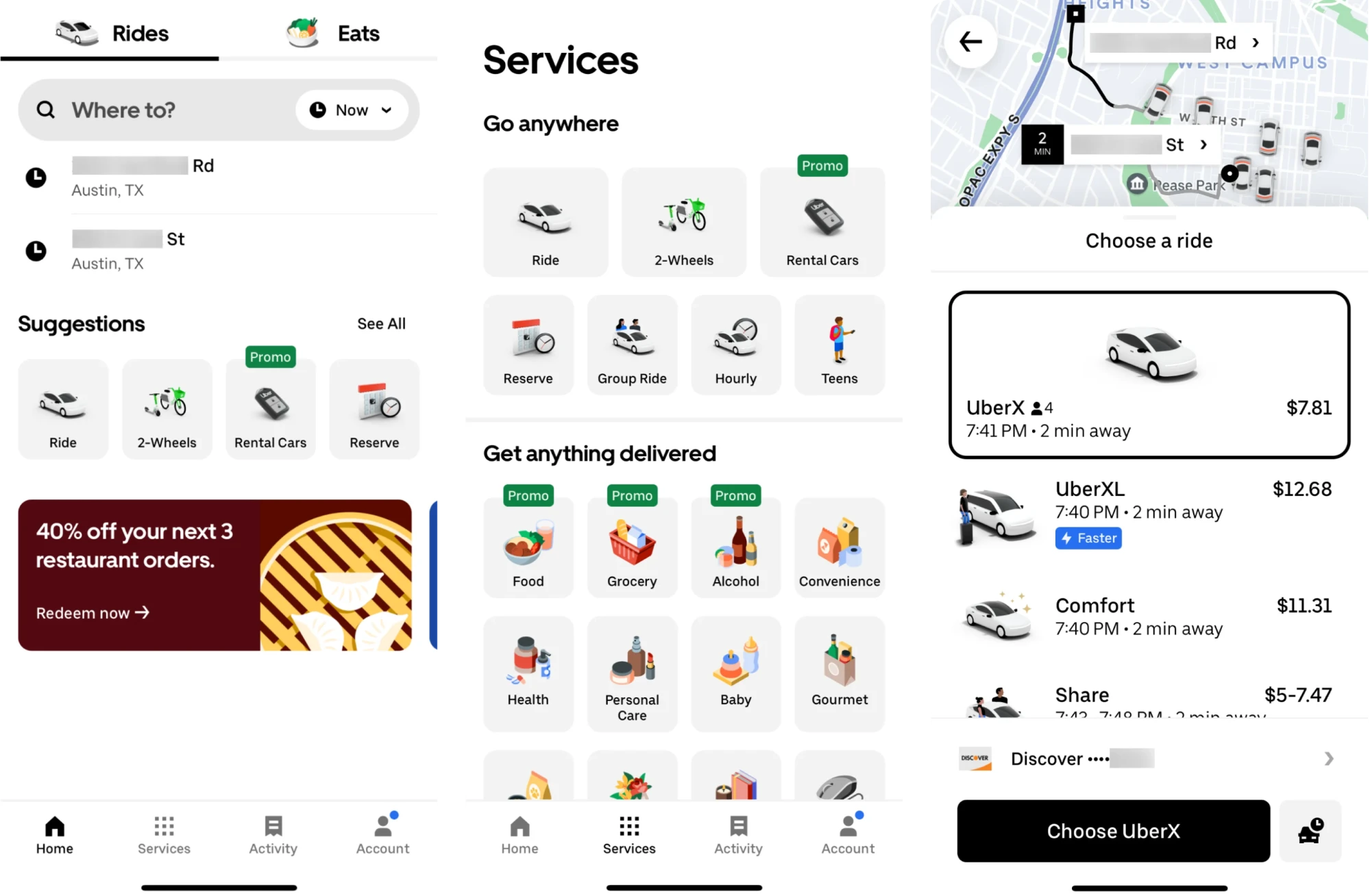 Uber’s interface in 2025