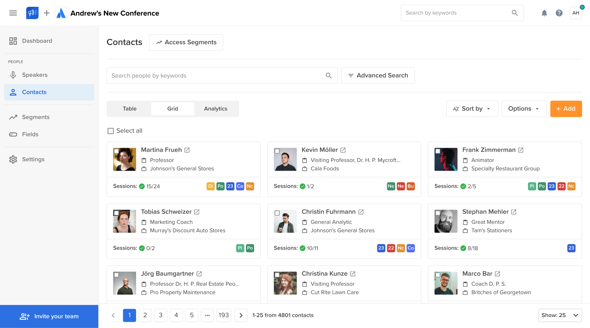 Sessionboard after redesign