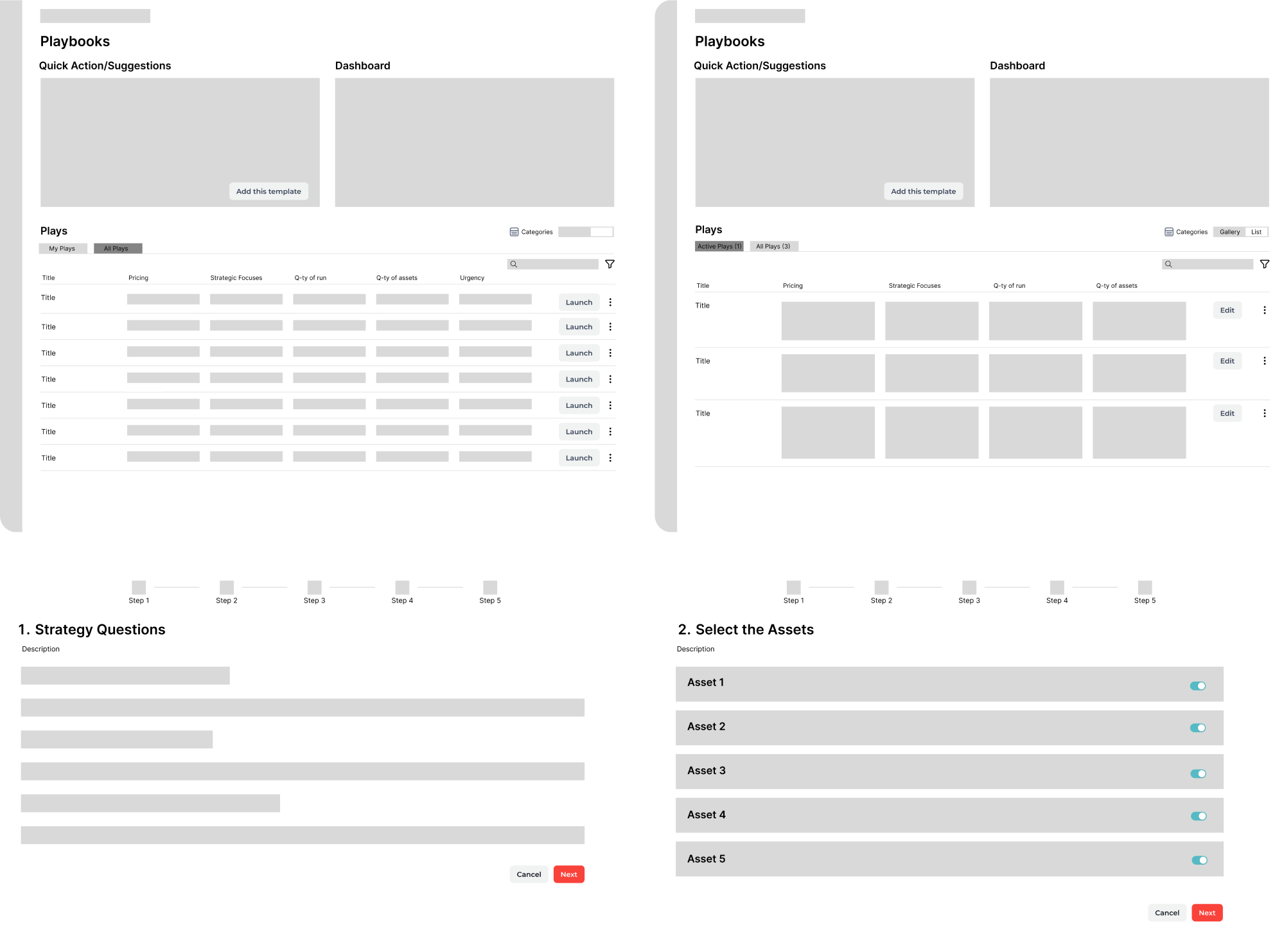 feature wireframes for an AI-powered fintech SaaS