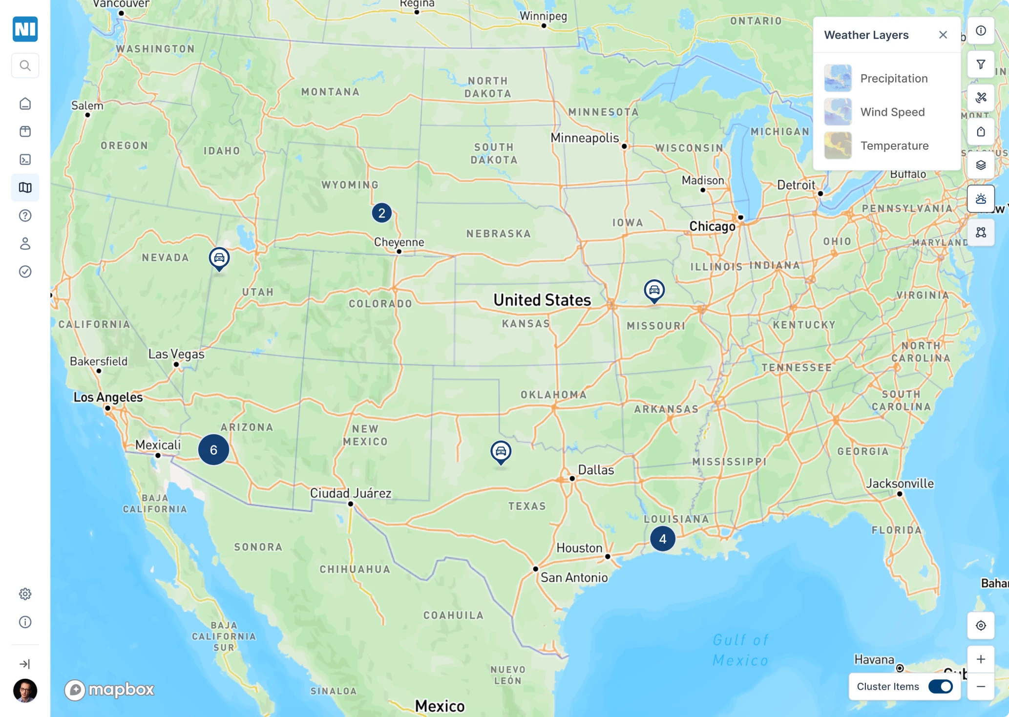 An image of the weather layers in Network Innovations