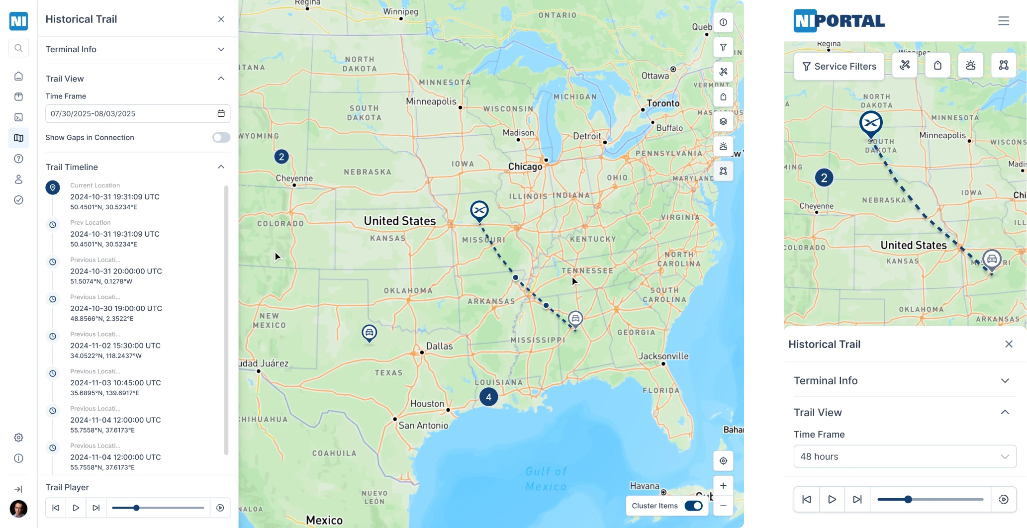 Network Innovations historical trail on web and mobile