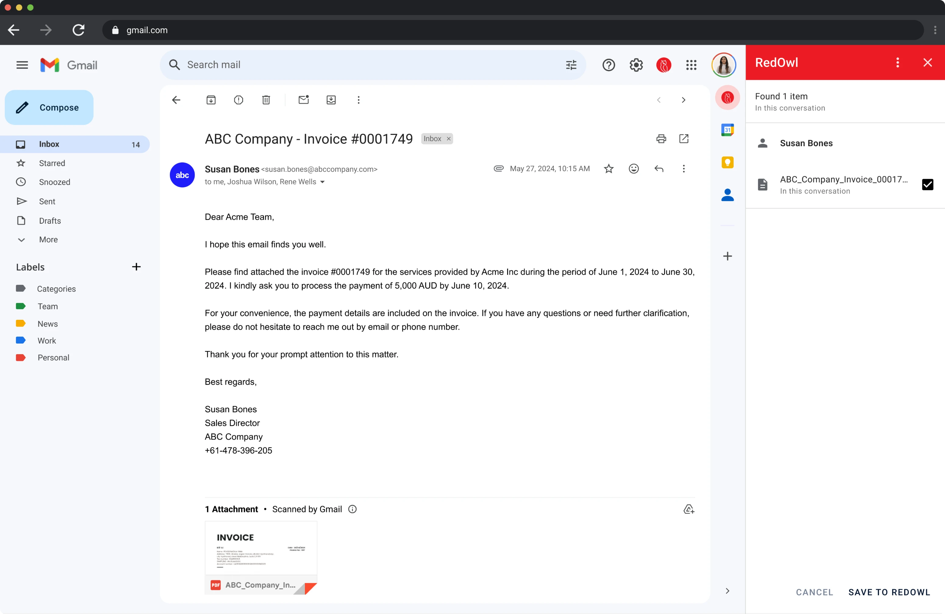 Gmail plugin idea for RedOwl