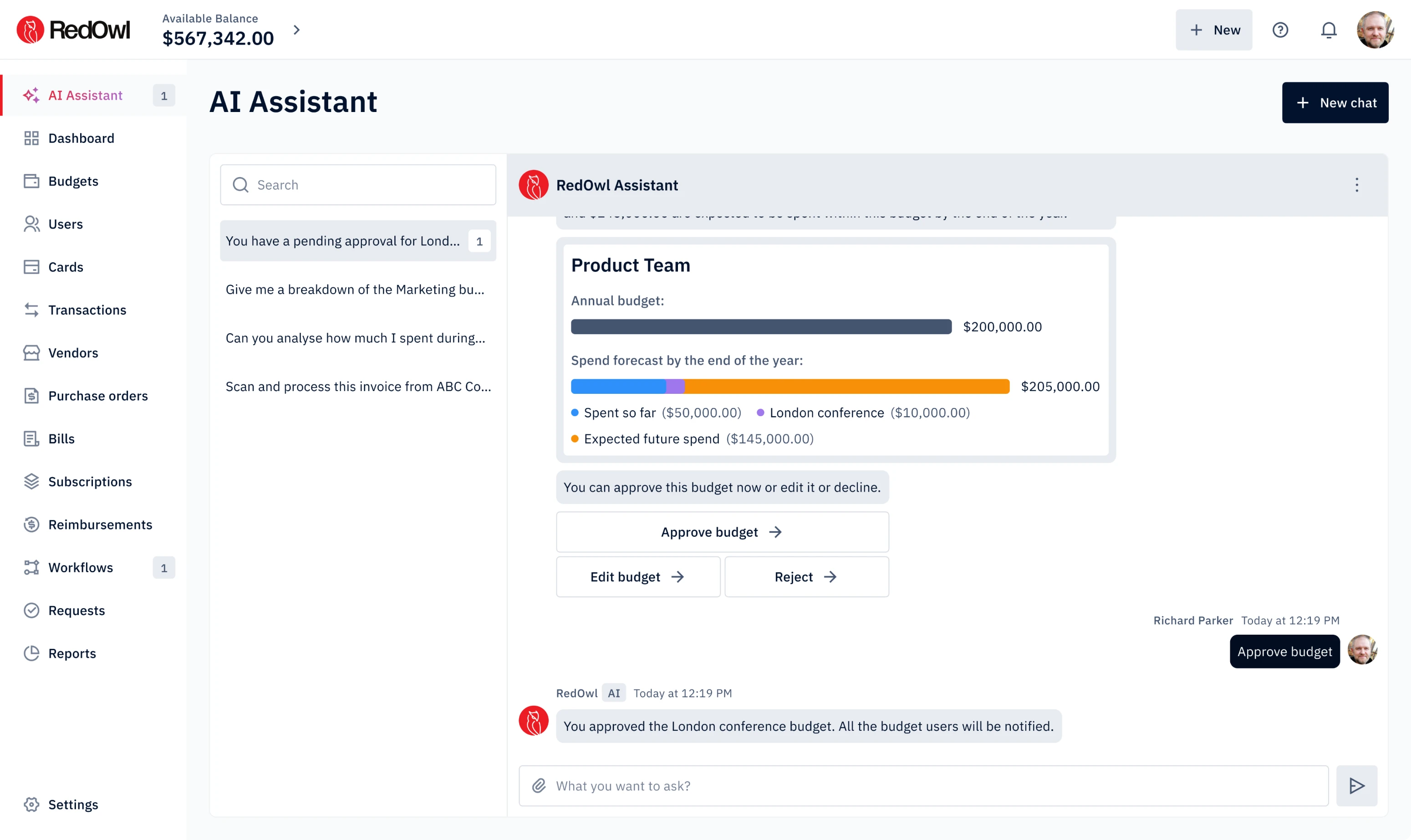 Budget approval flow for admin for RedOwl