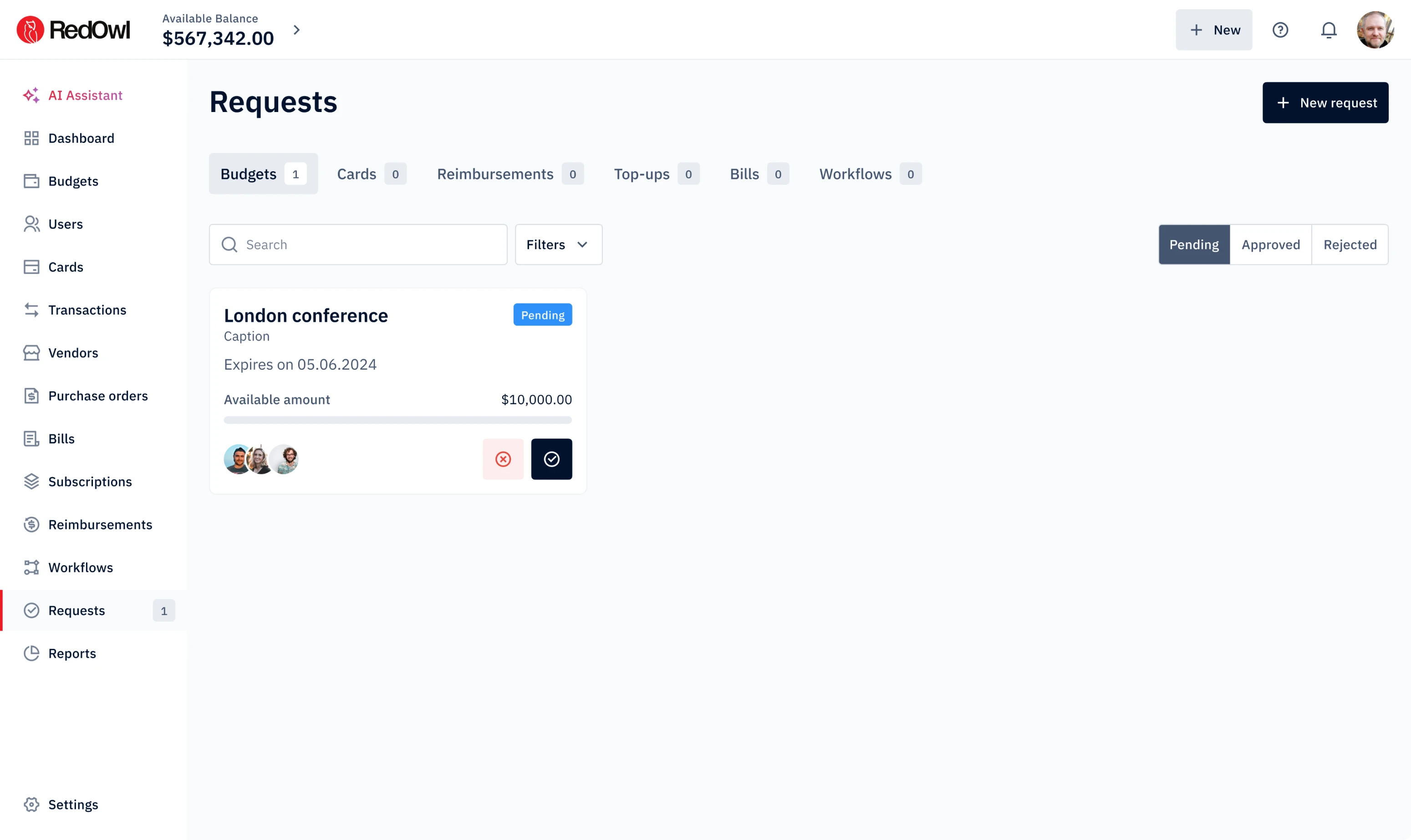 Budget approval flow for admin for RedOwl