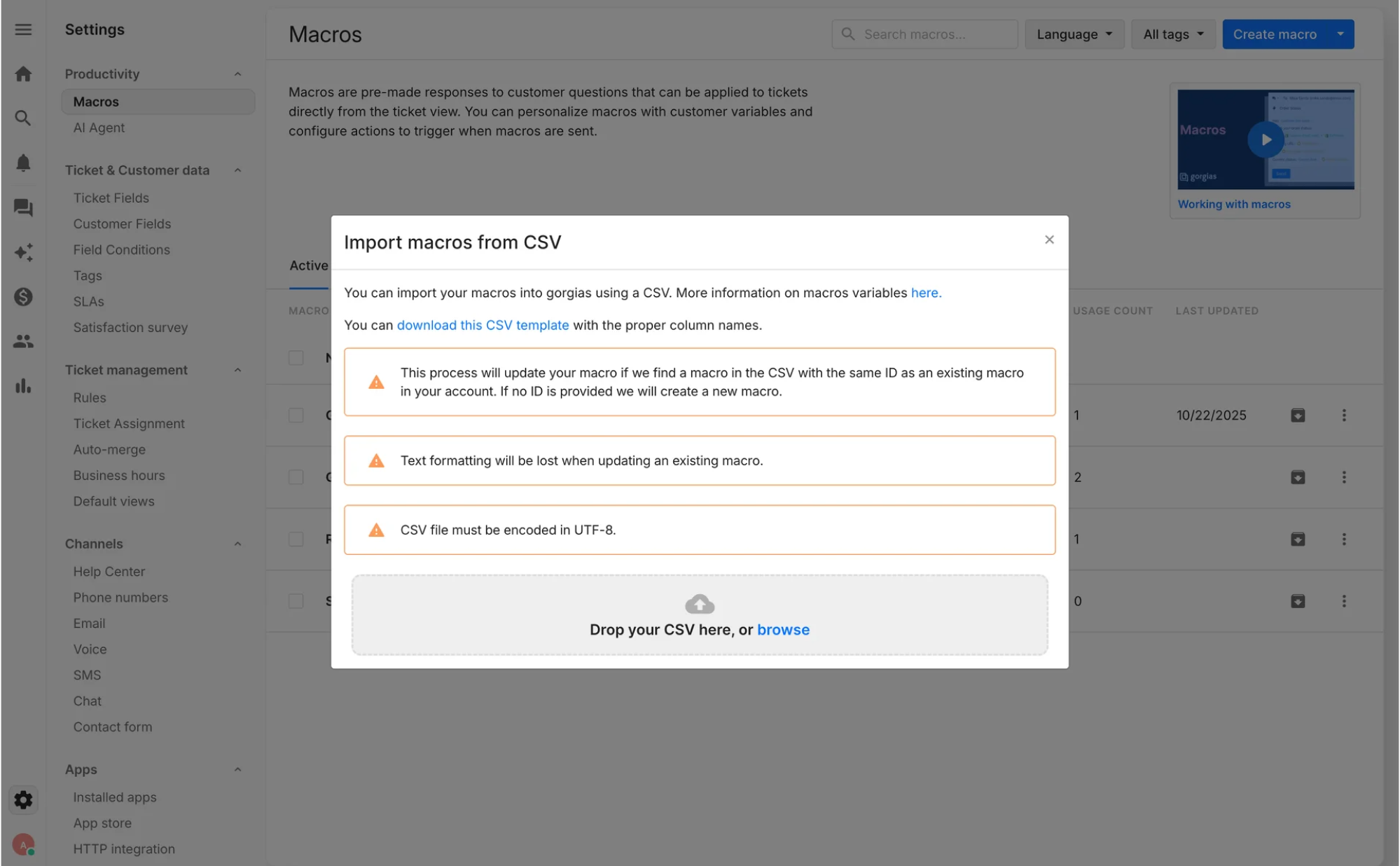 textual instructions for file upload