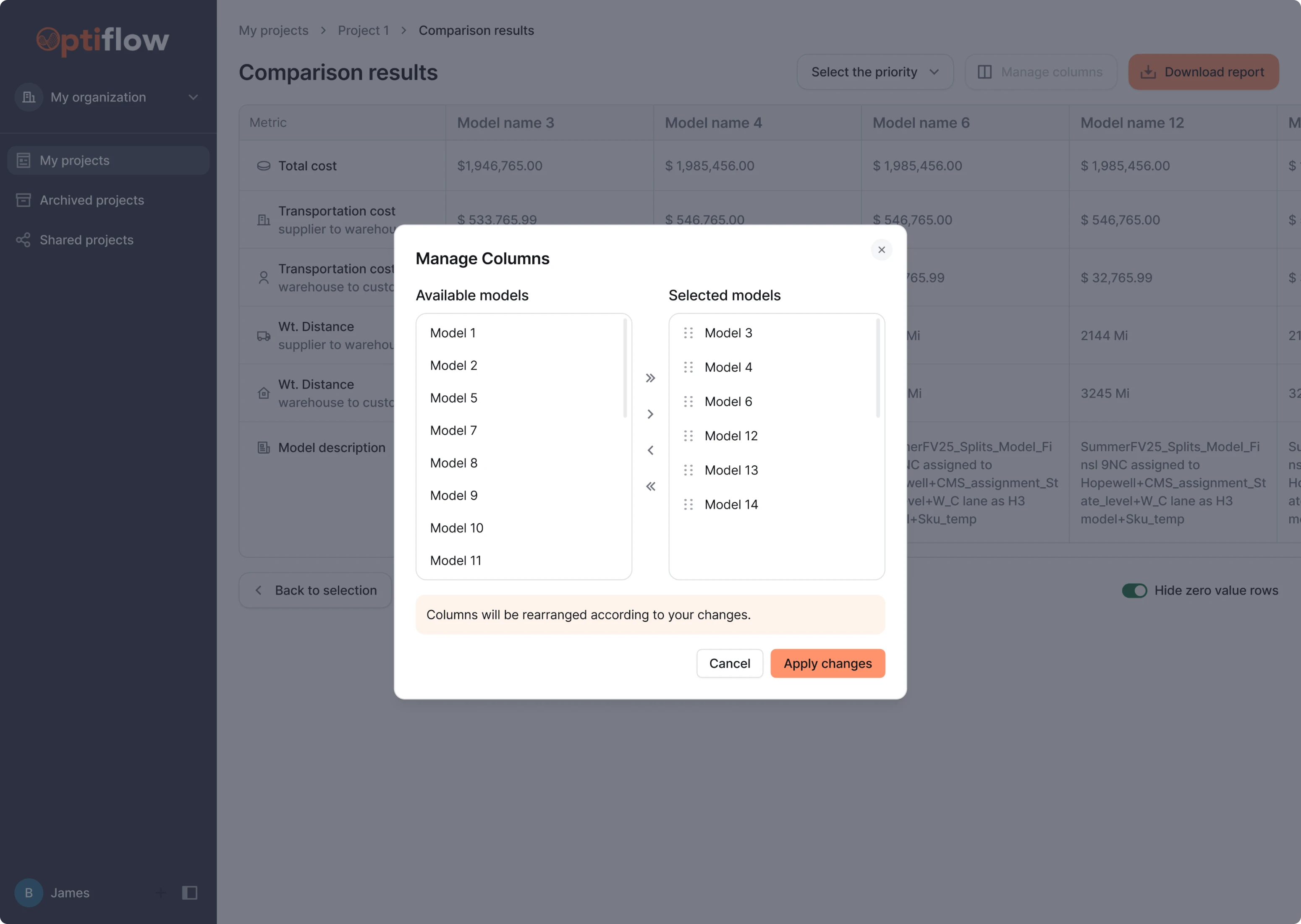 A modal window to manage models for Lambda's