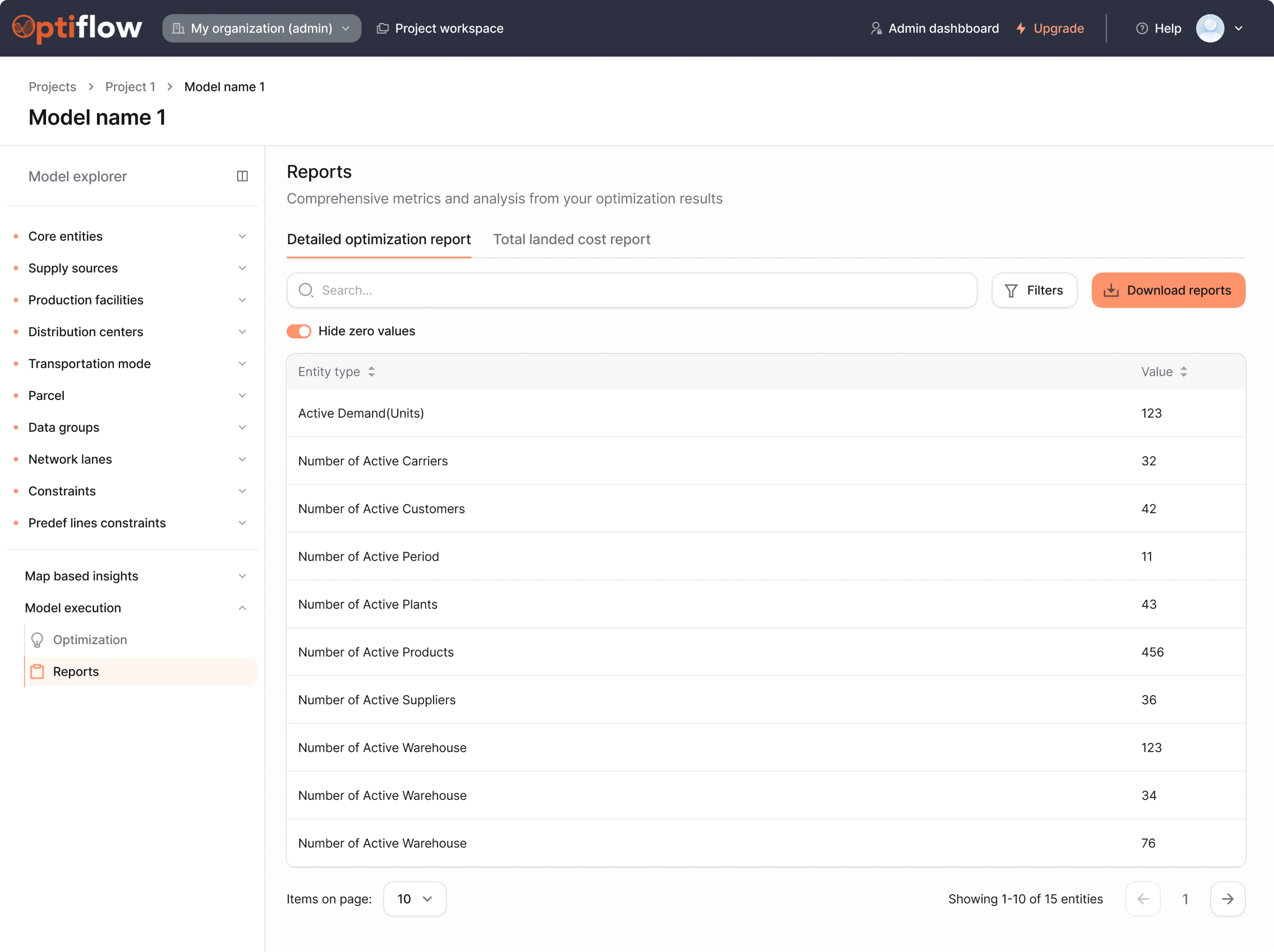Report screen after the redesign