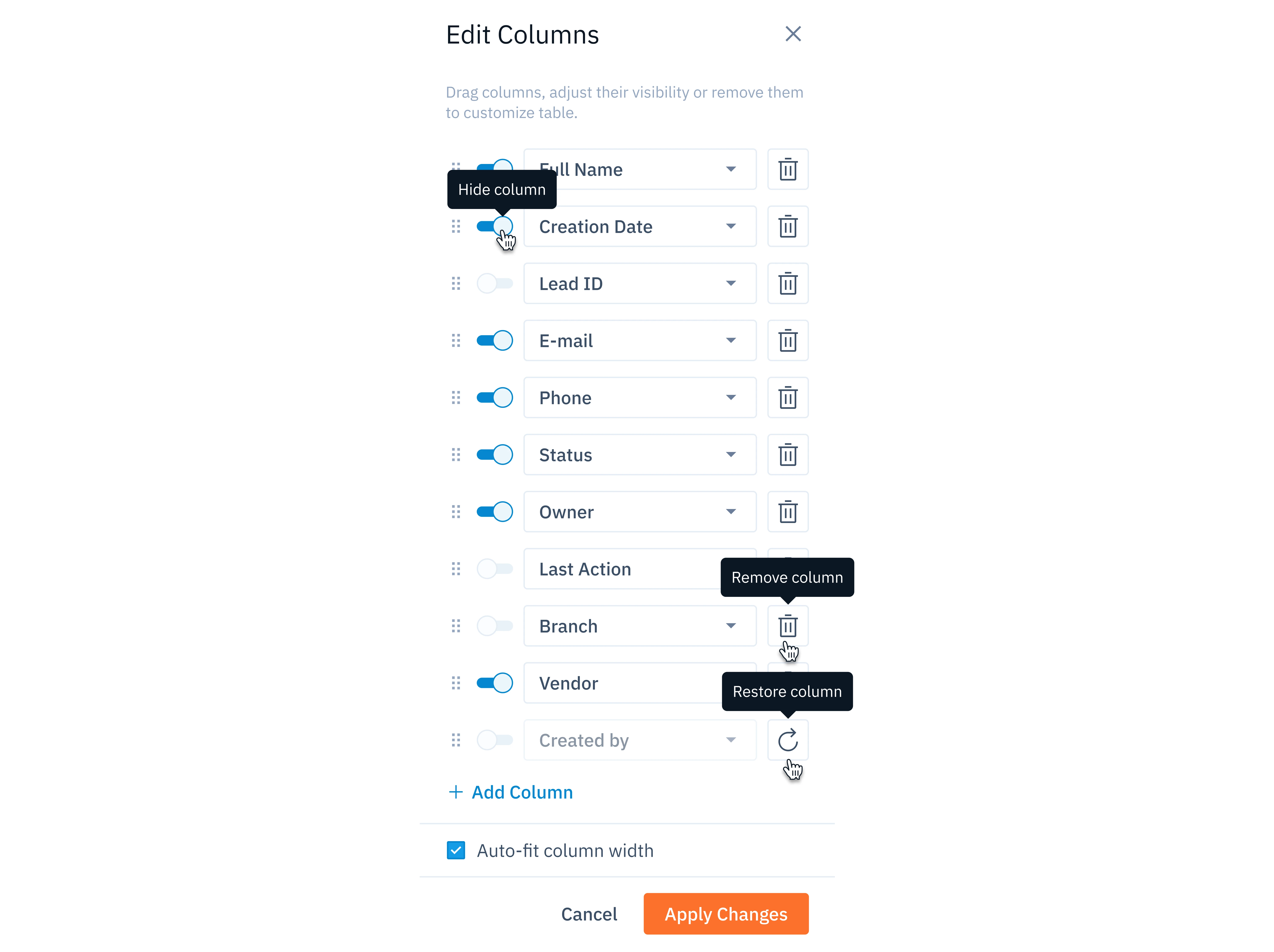 tooltips for control states