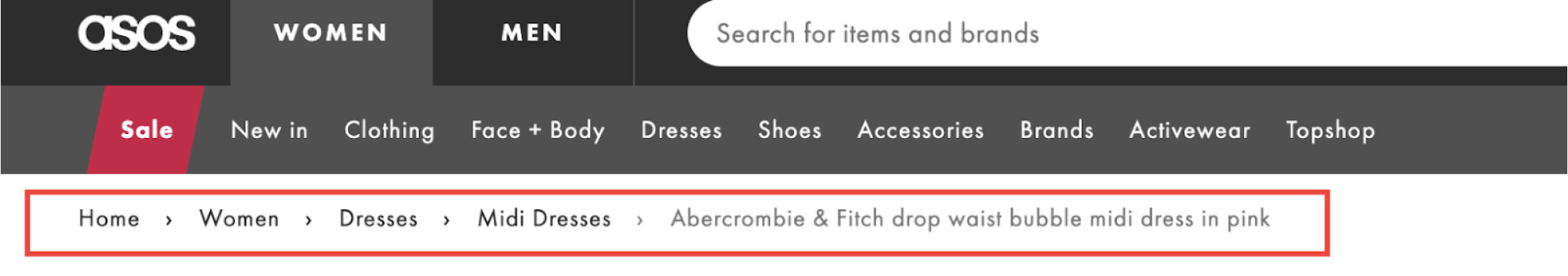 location-based breadcrumb example asos