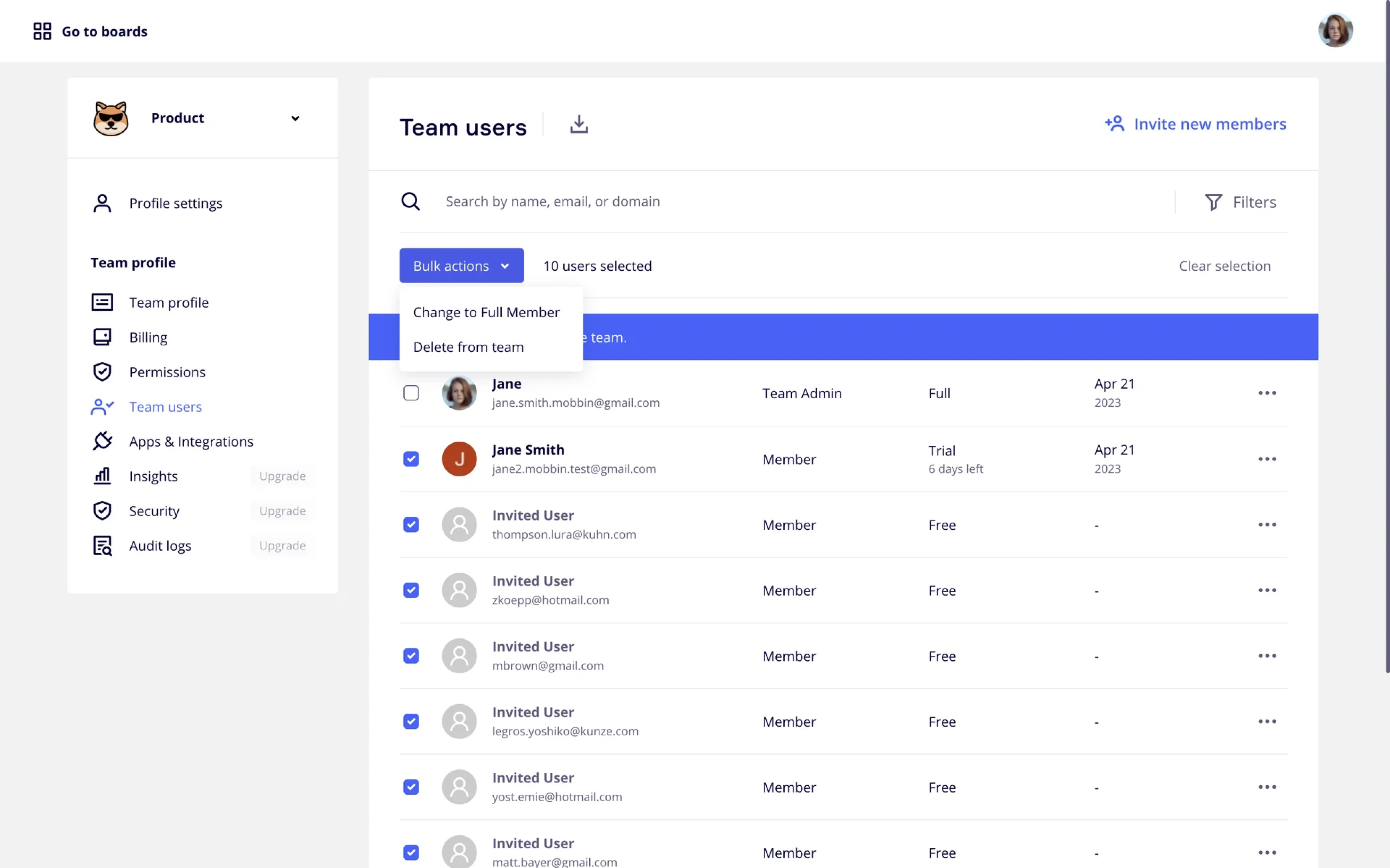 bulk actions in an enterprise software