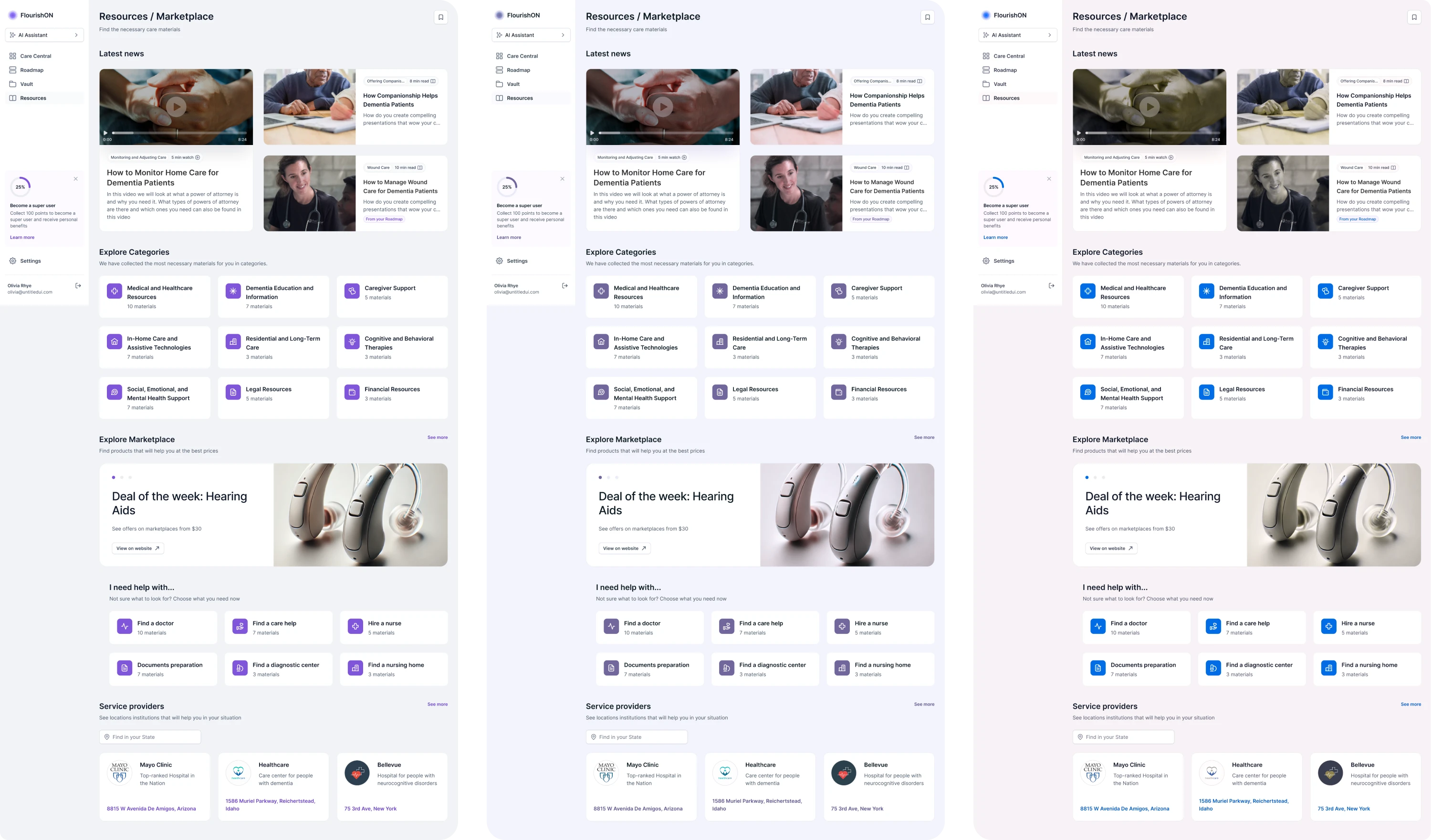 Screens designed according to WGAG standards