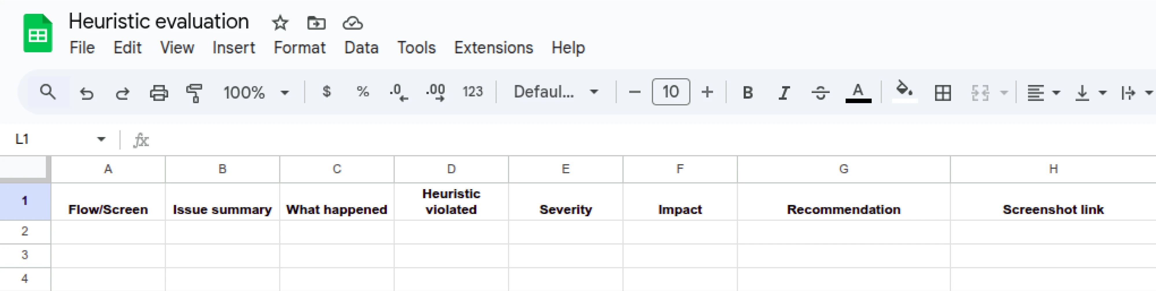 Columns for evaluation table