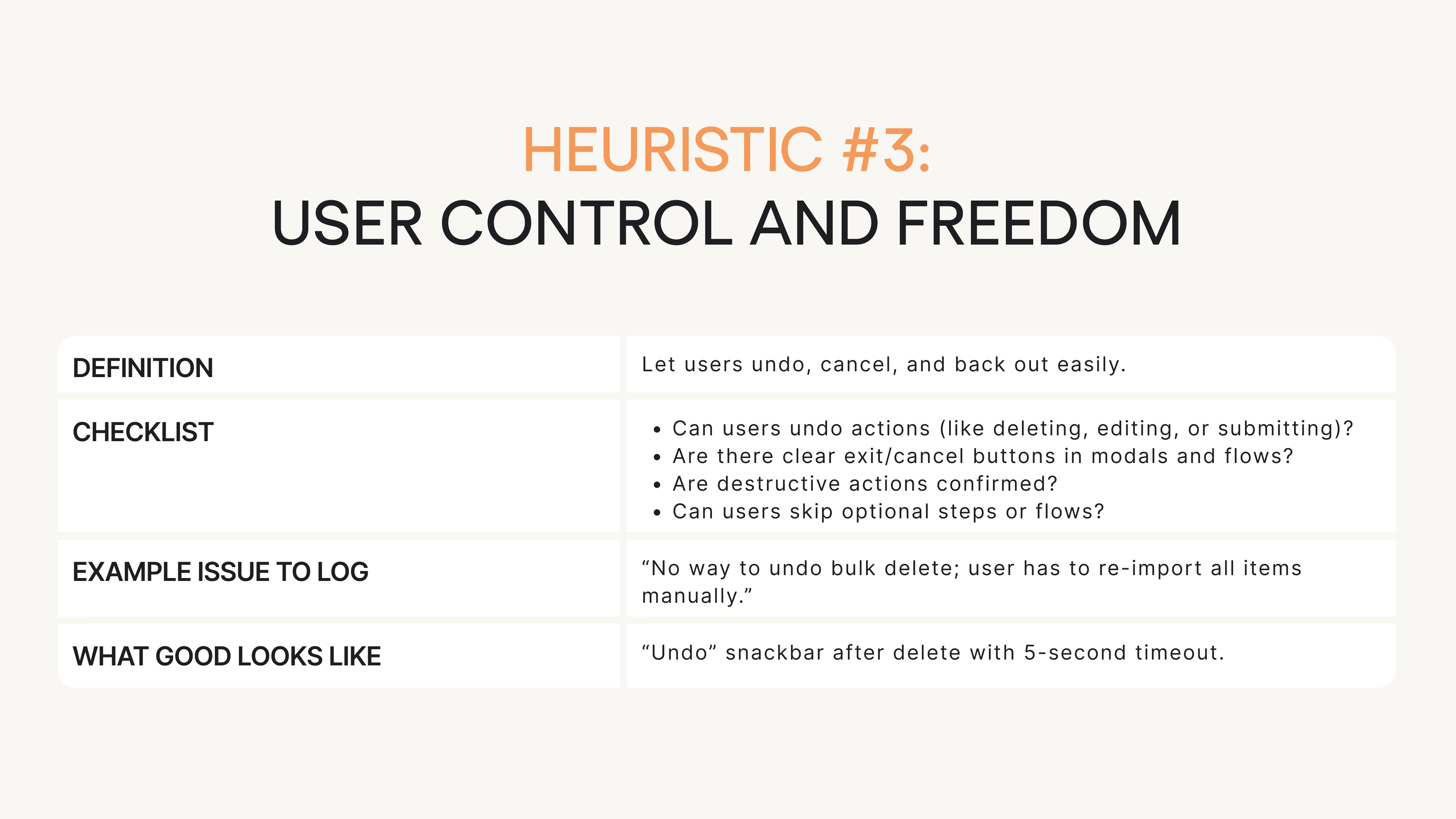 Questions for heuristic #3