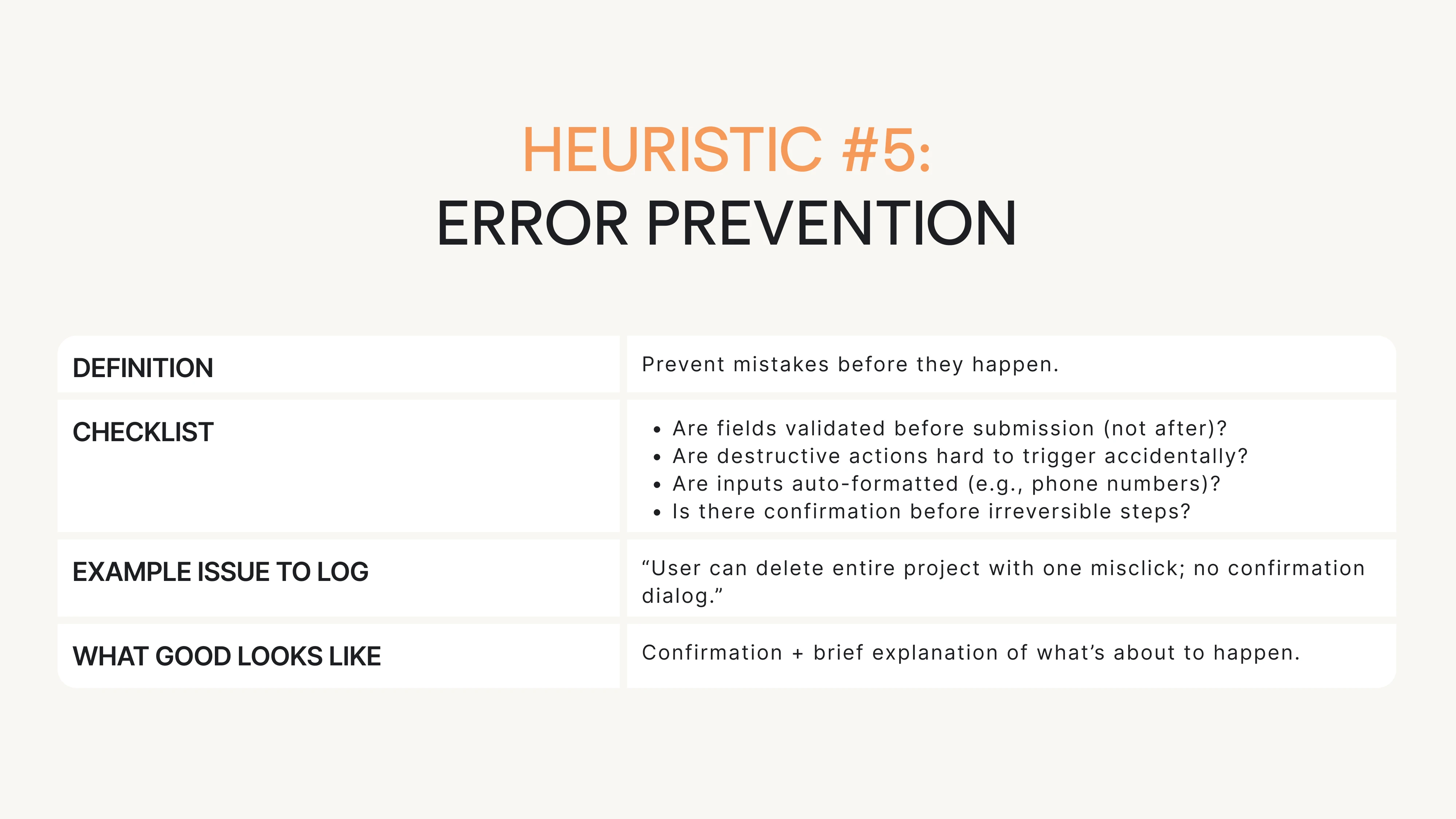 Questions for heuristic #5