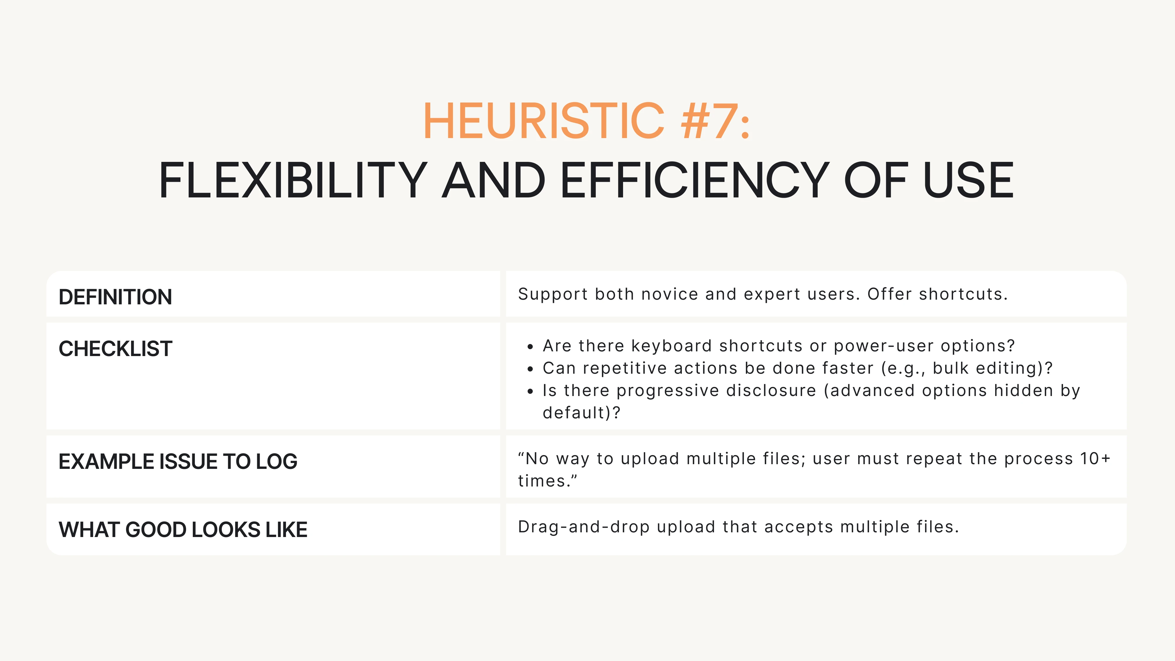 Questions for heuristic #7