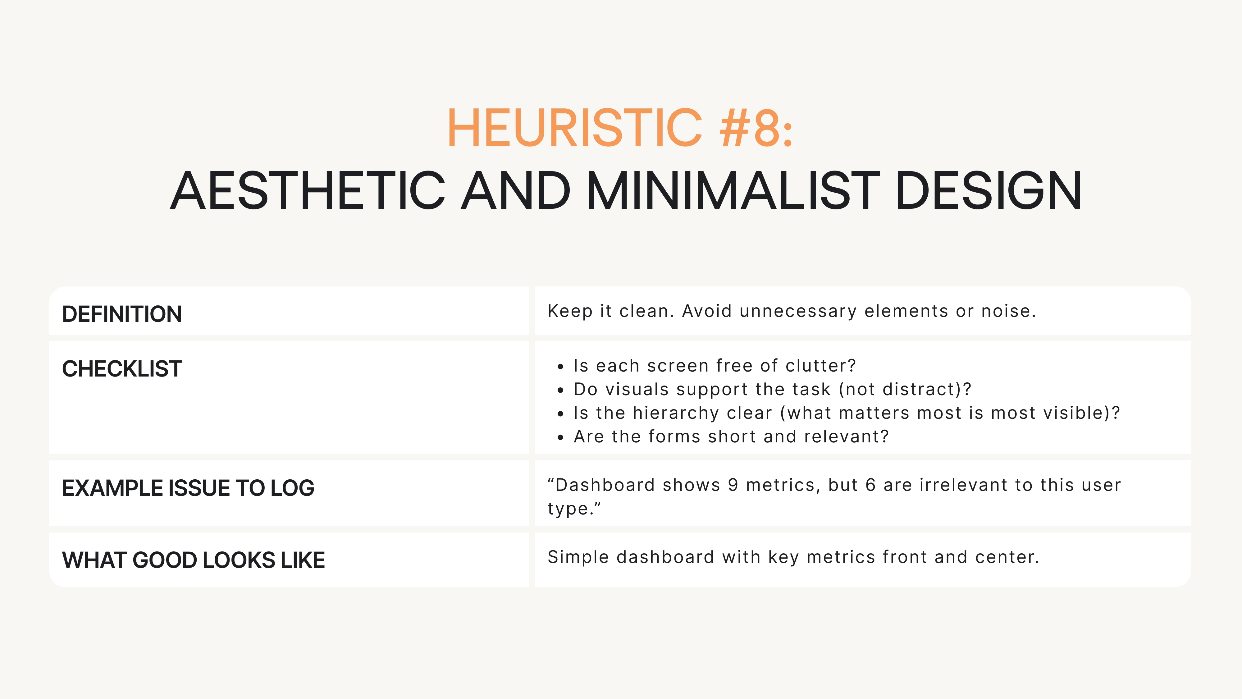 Questions for heuristic #8