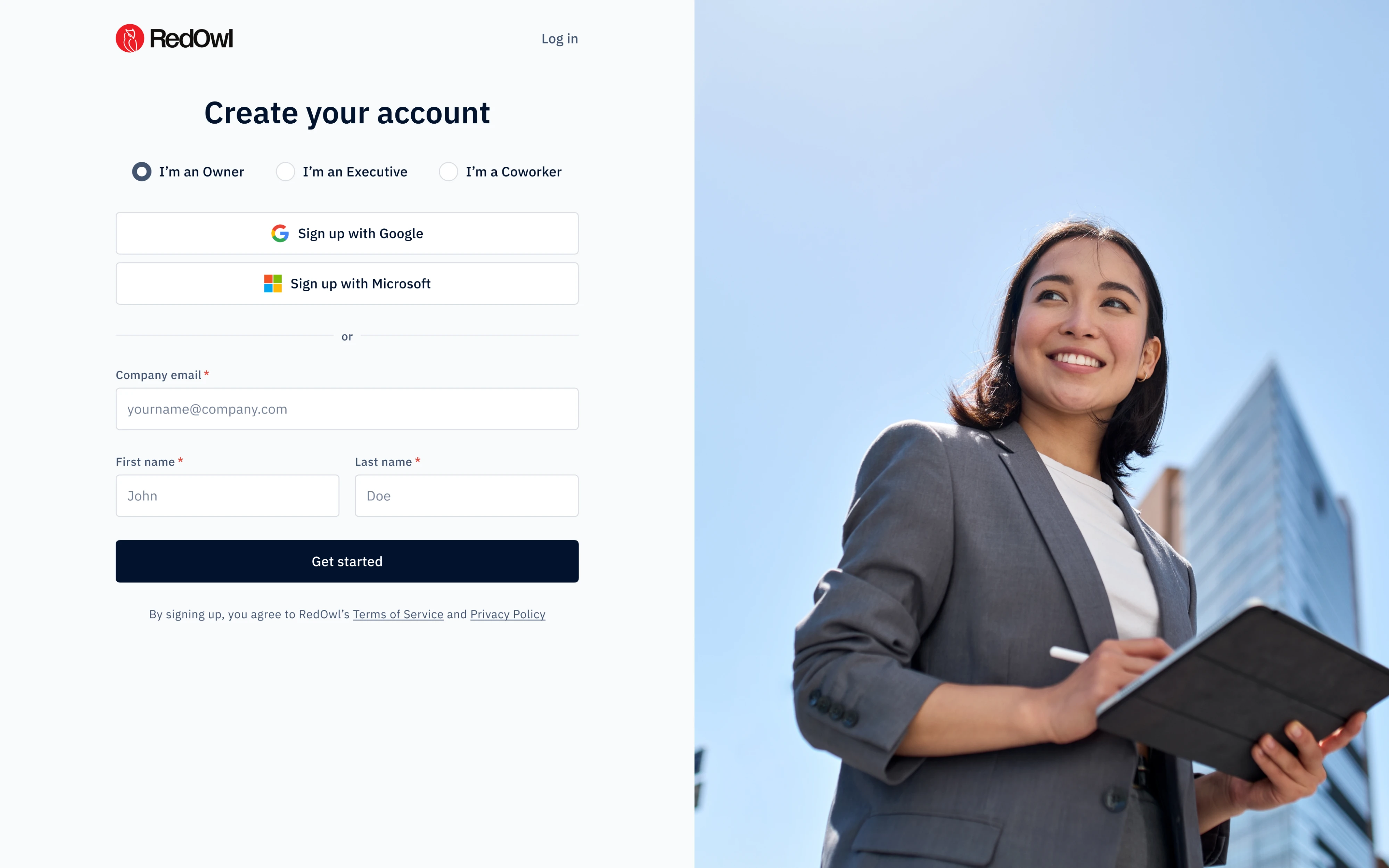create your account screen