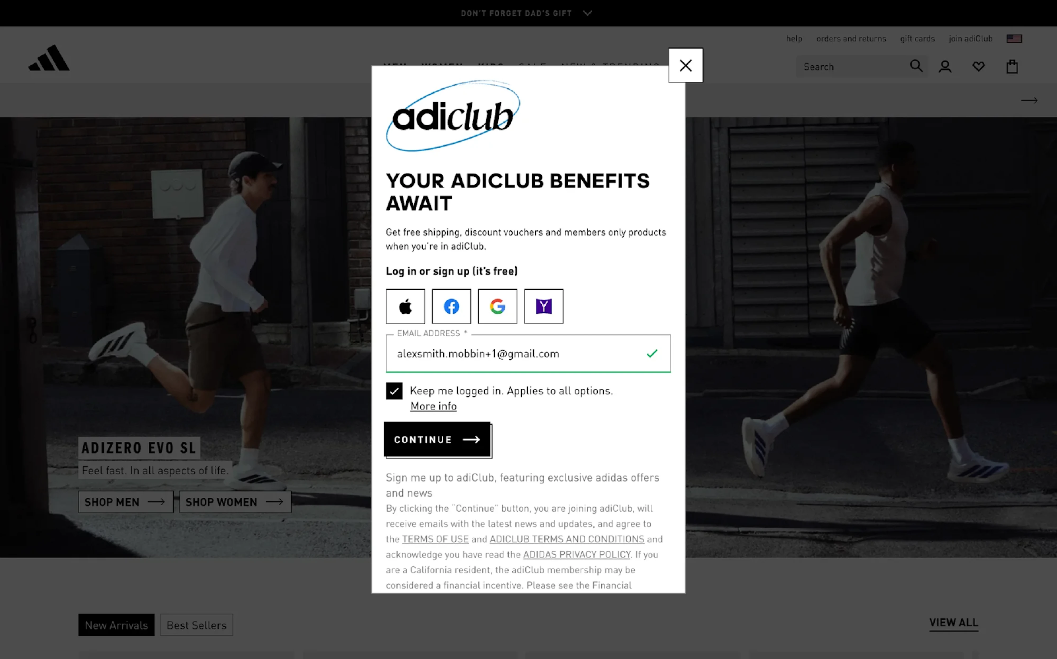 sign in modal window