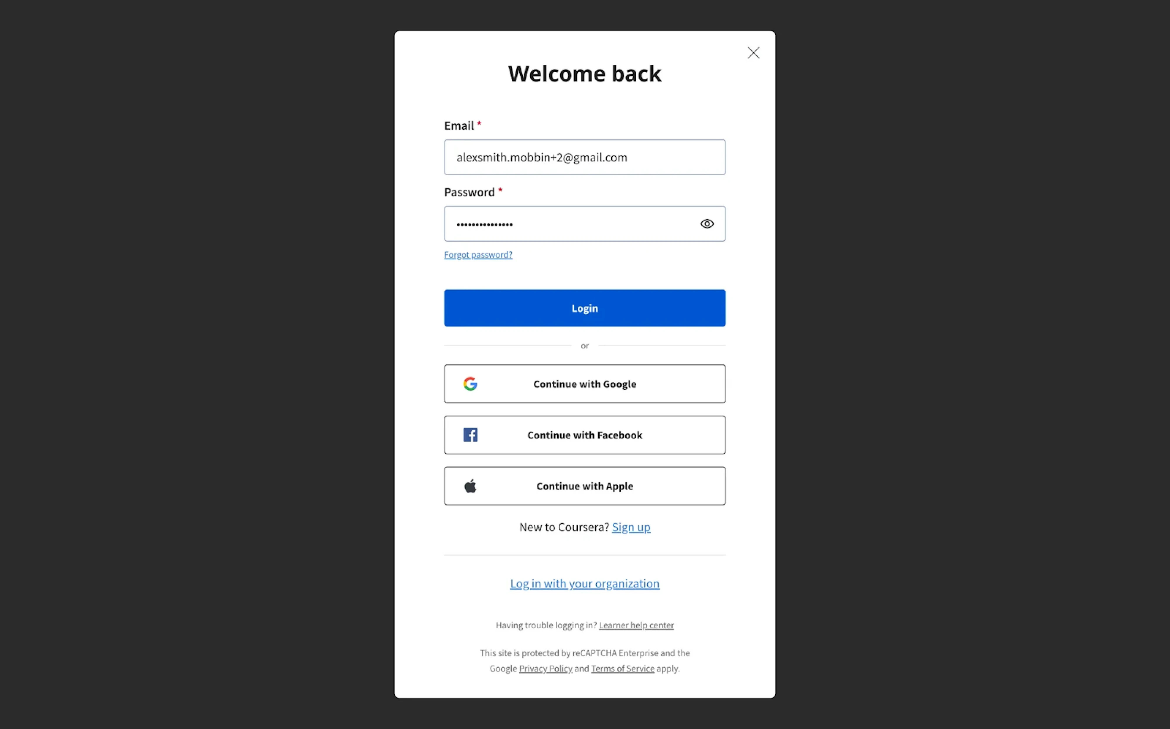 welcome back screen design