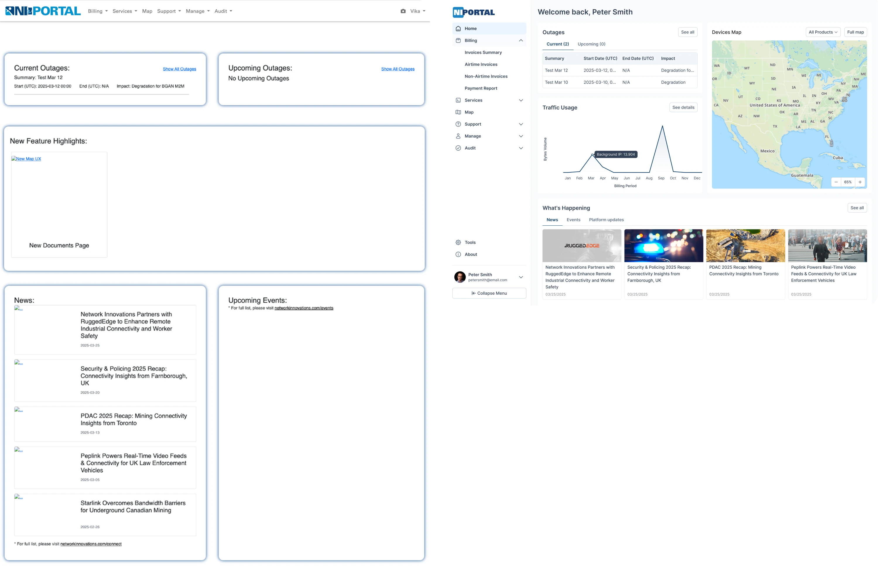 Networ Innovations homepage design before and after
