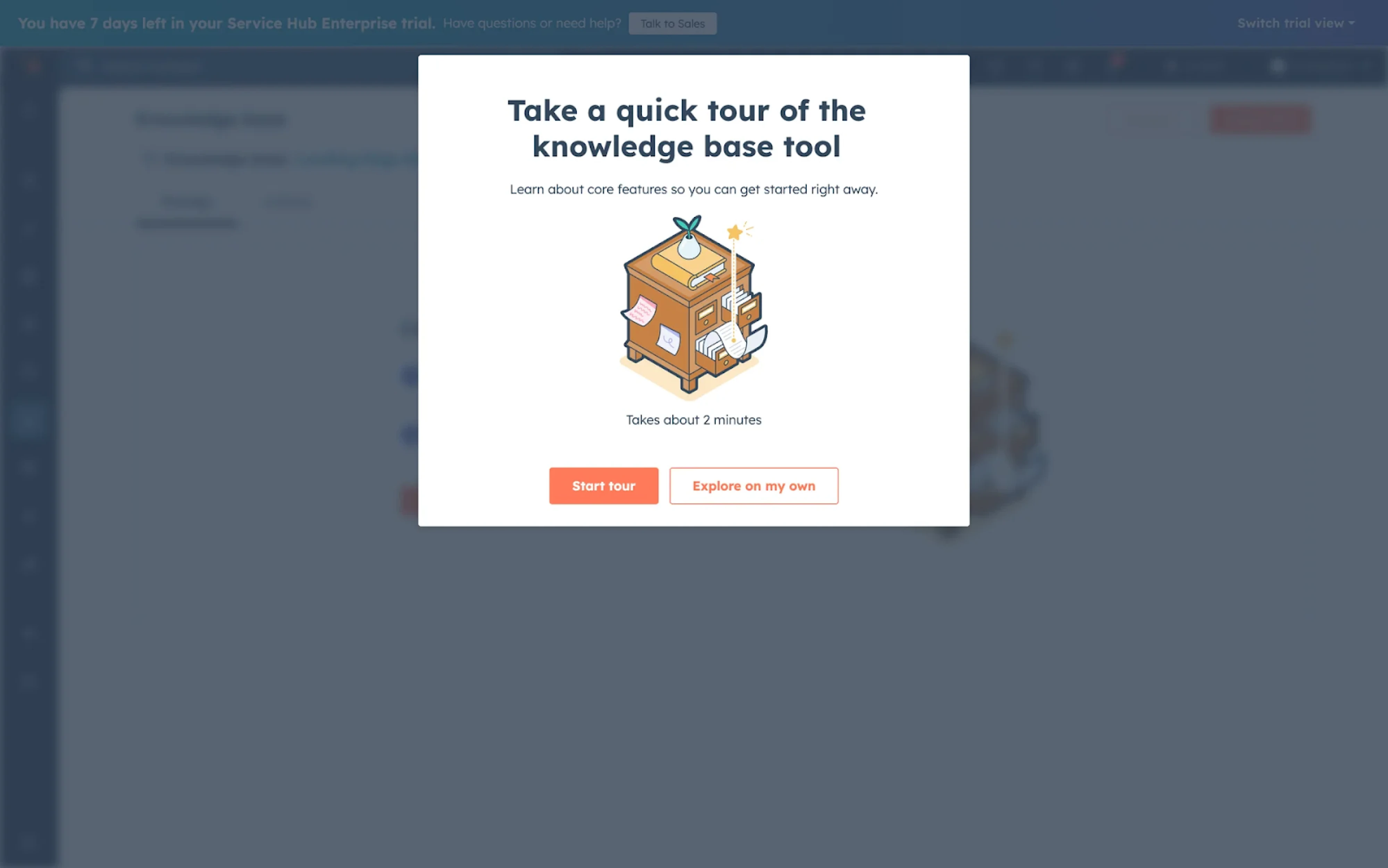 Example of an optional walkthrough in HubSpot