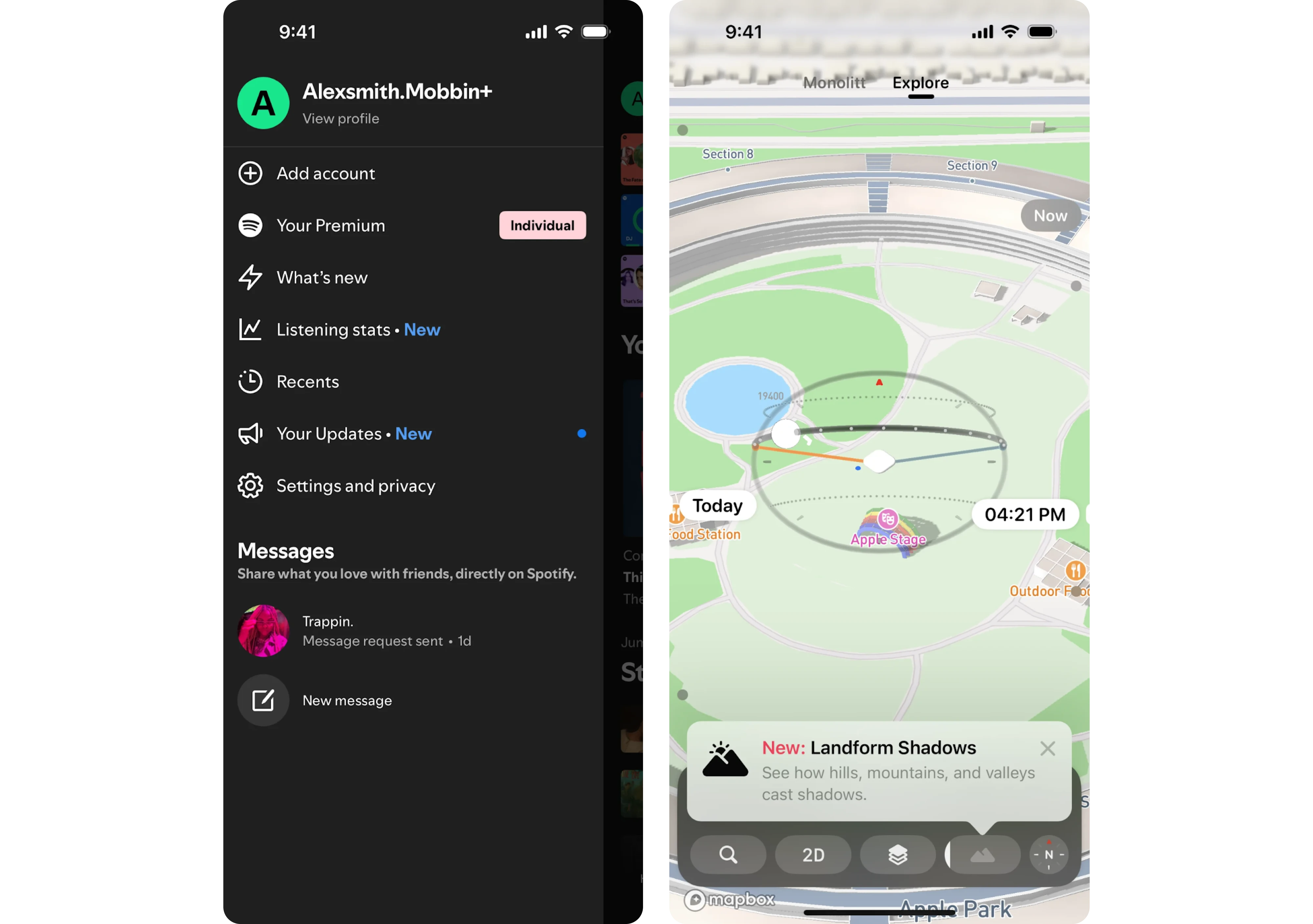 Examples of subtle visual cues and badges in Spotify, and Sunlitt