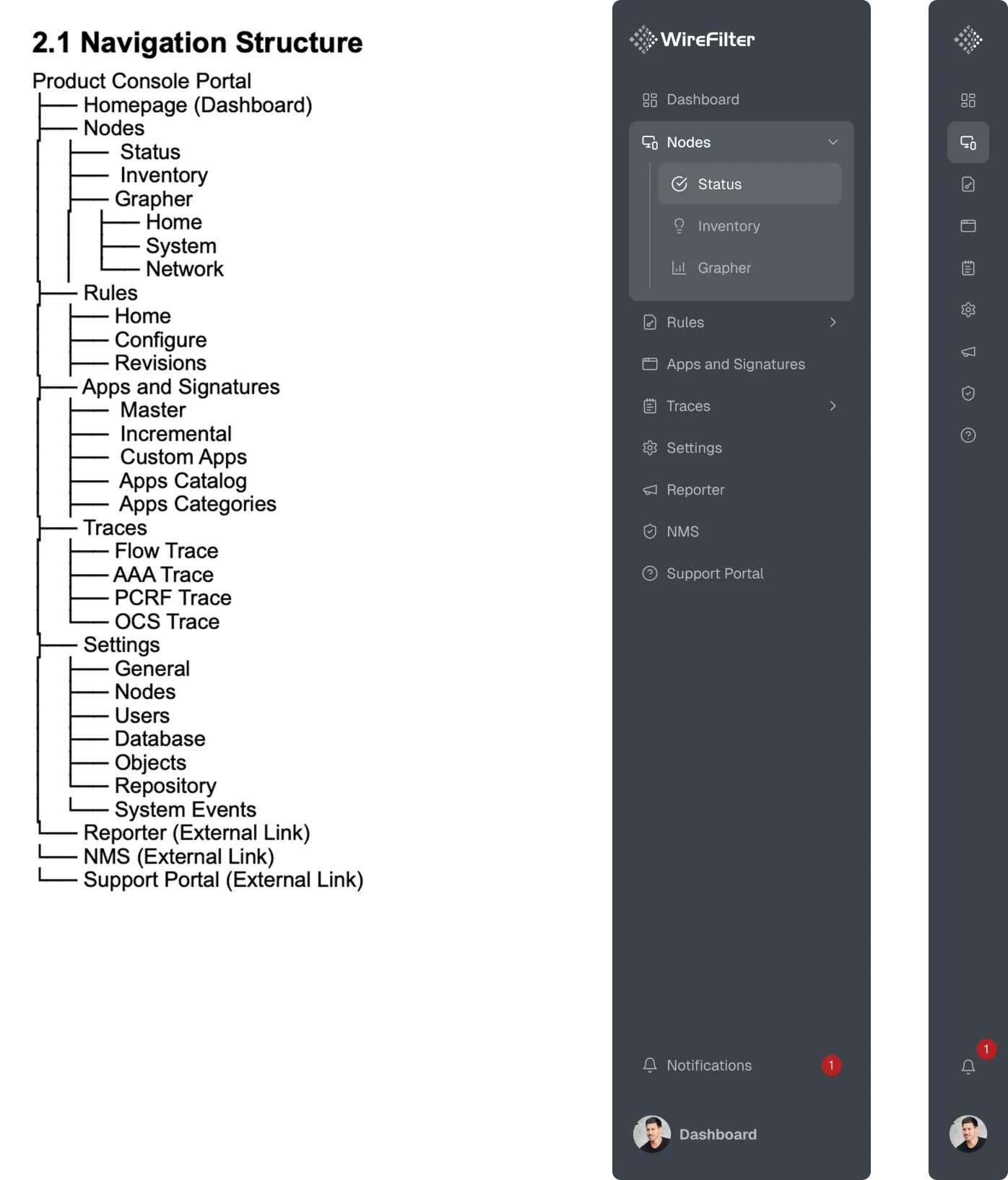 WireFilter's outline and redesigned navigation