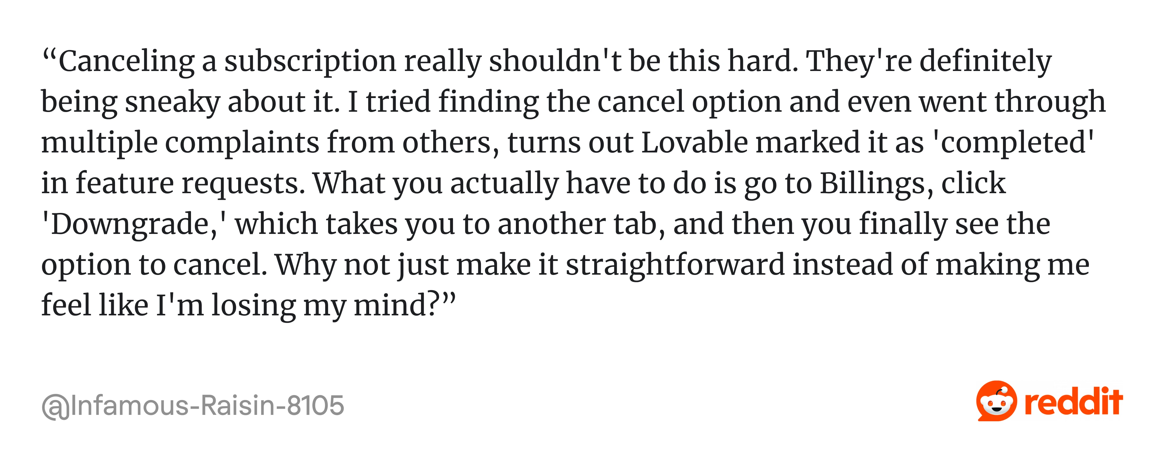 Reddit comment about subscription cancellation 