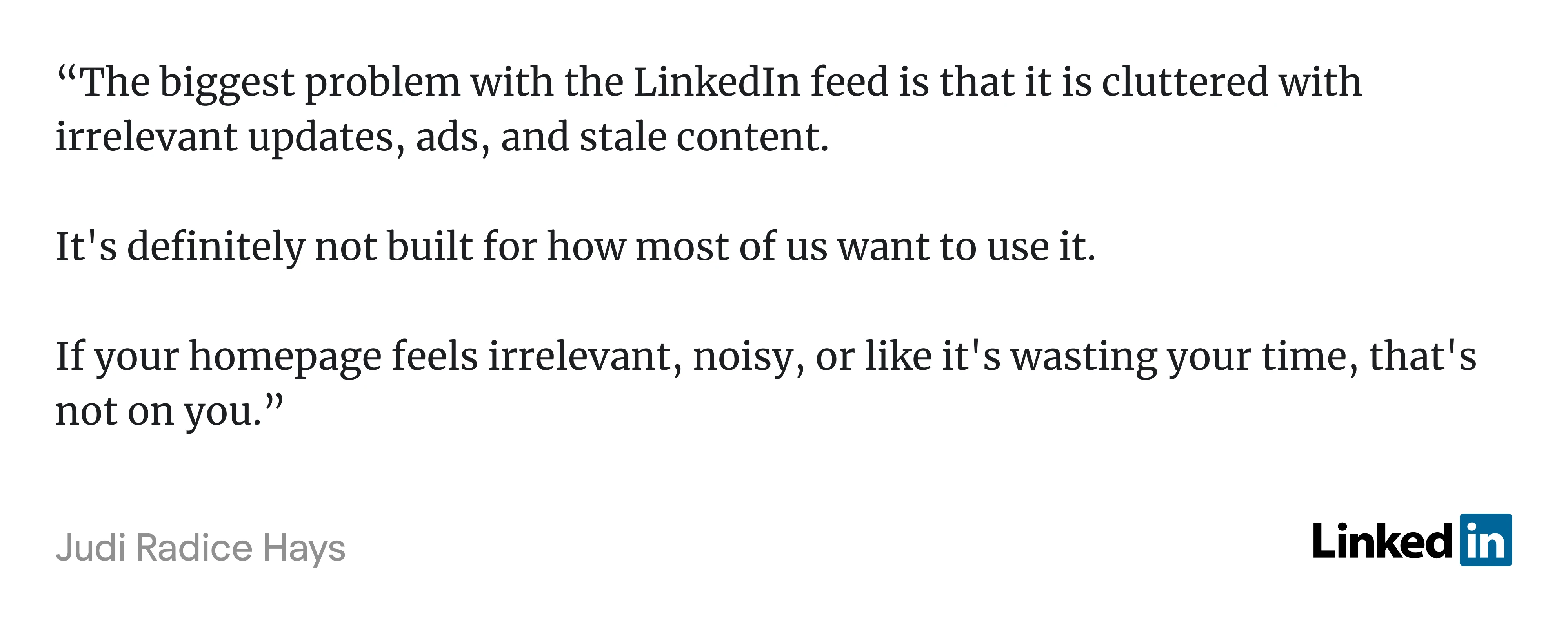 Comment on Reddit about LinkedIn navigation and feed
