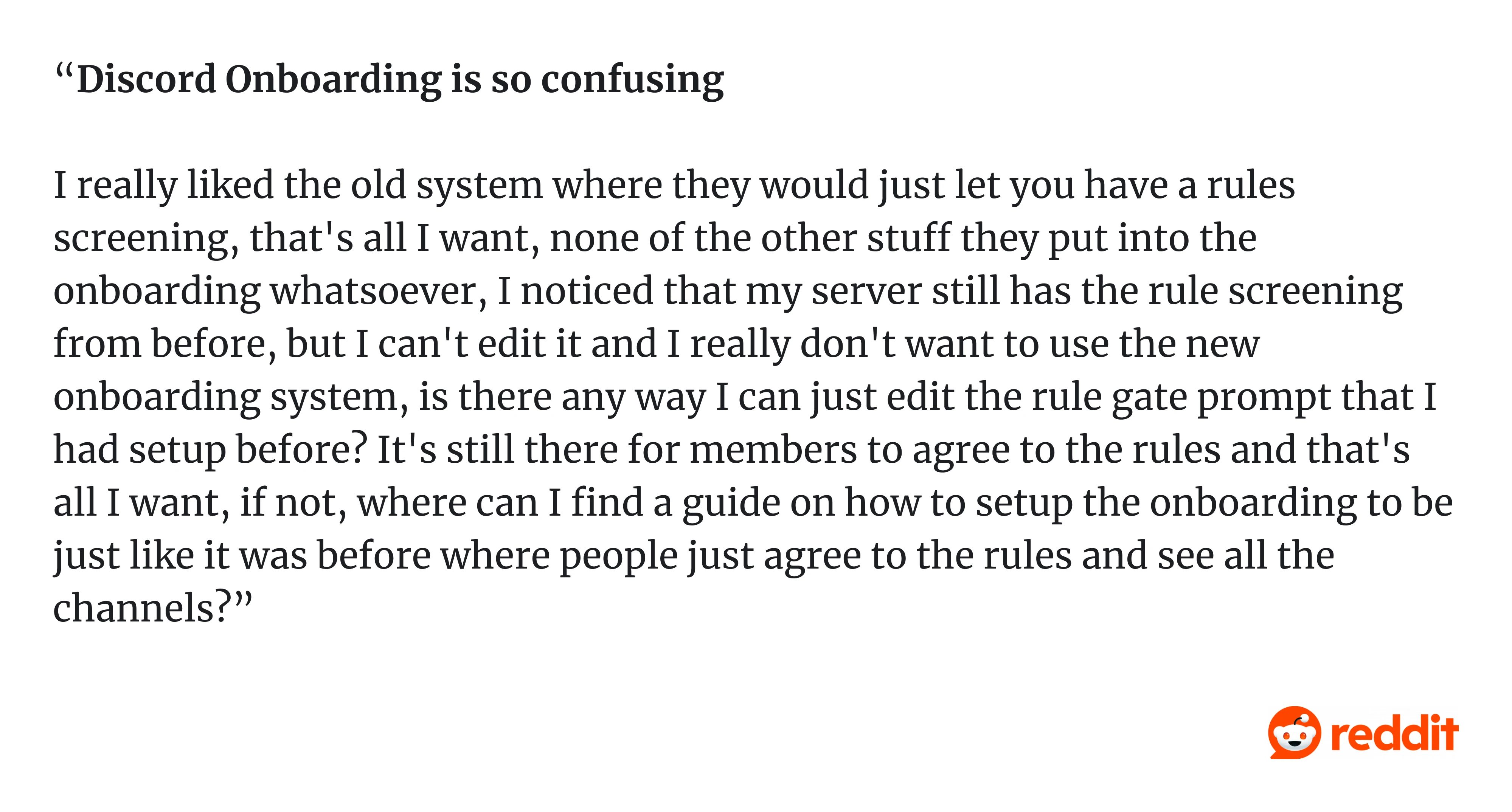 Reddit comment about Discord Onboarding