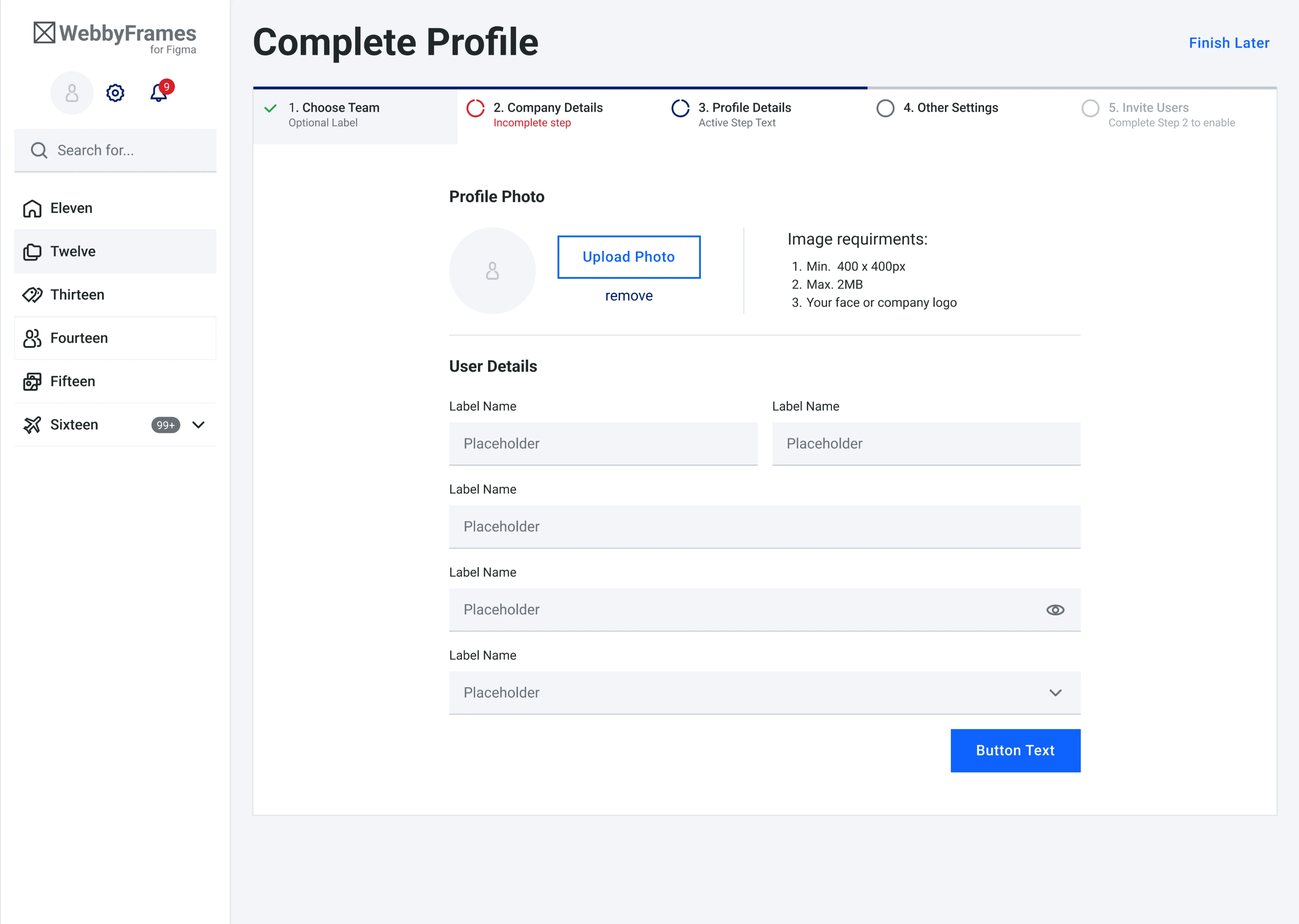Profile page wireframe template