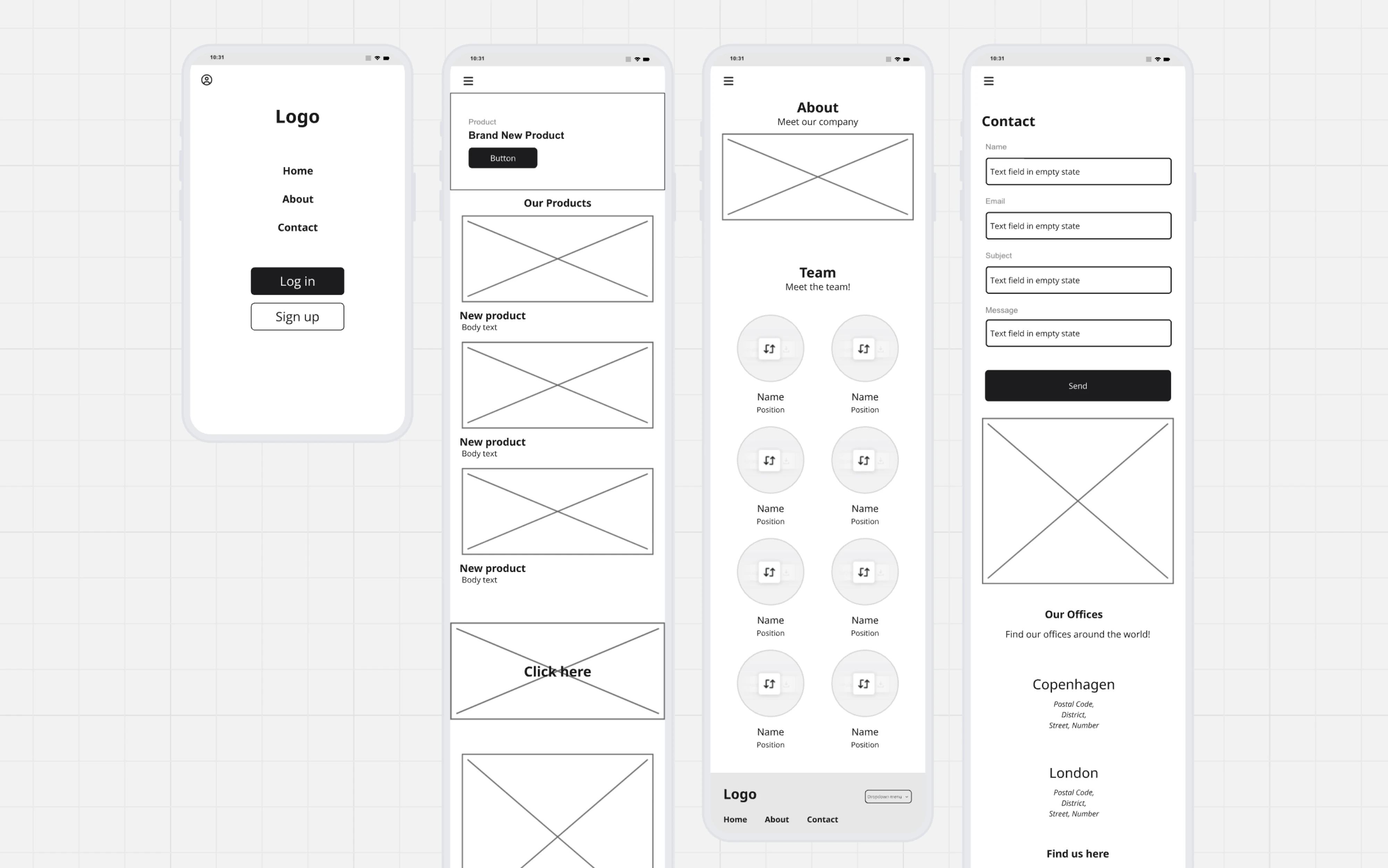 Mobile app wireframe template