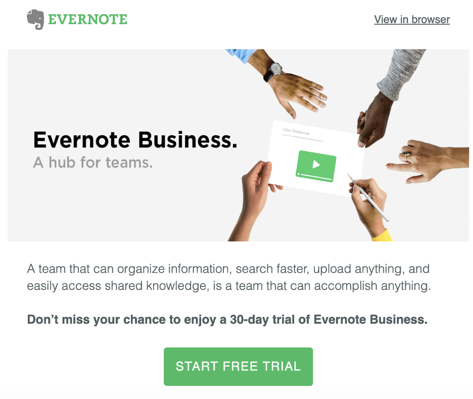 evernote free trial saas email template