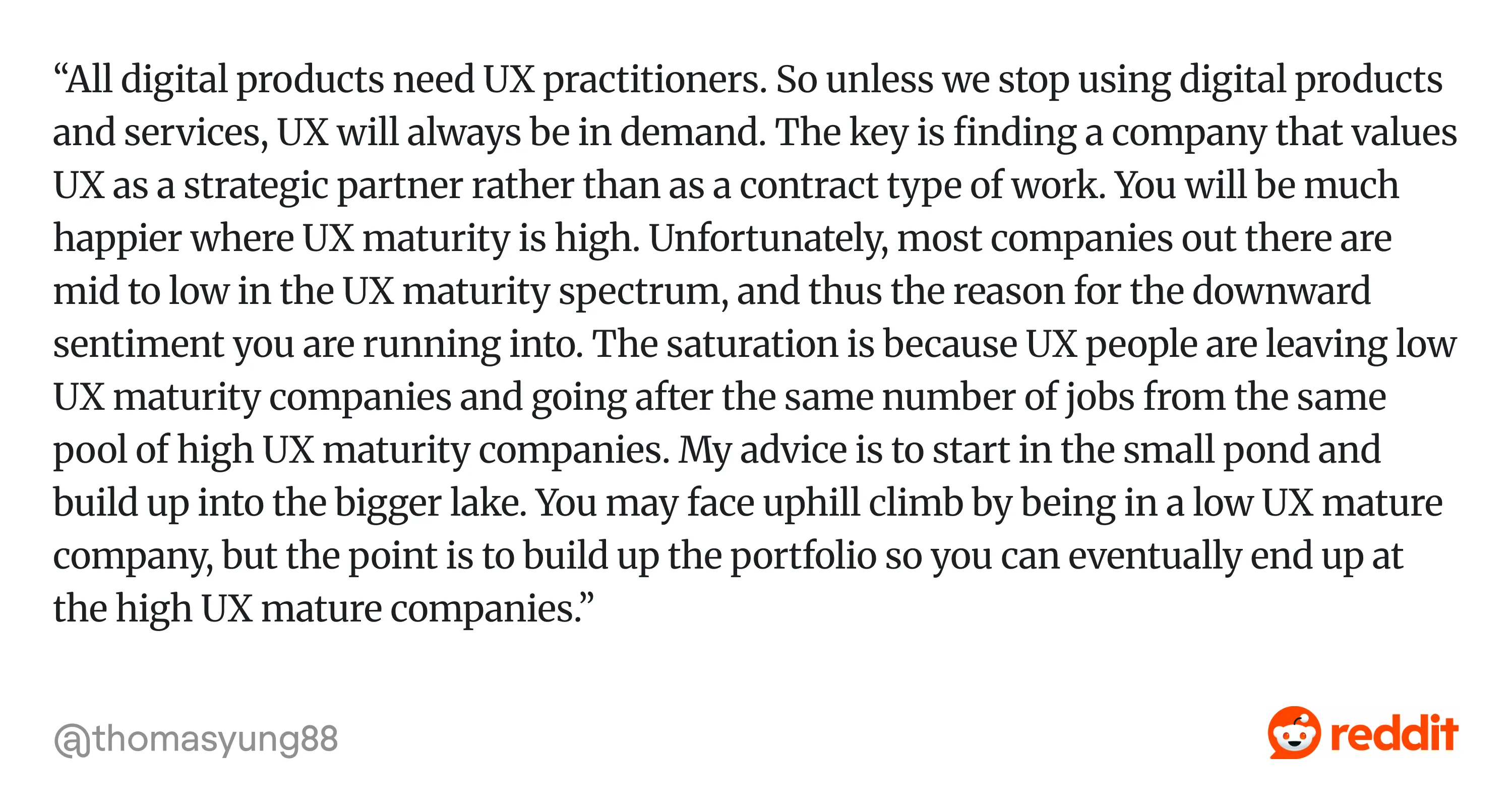 Comment on Reddit about freelance UX designers