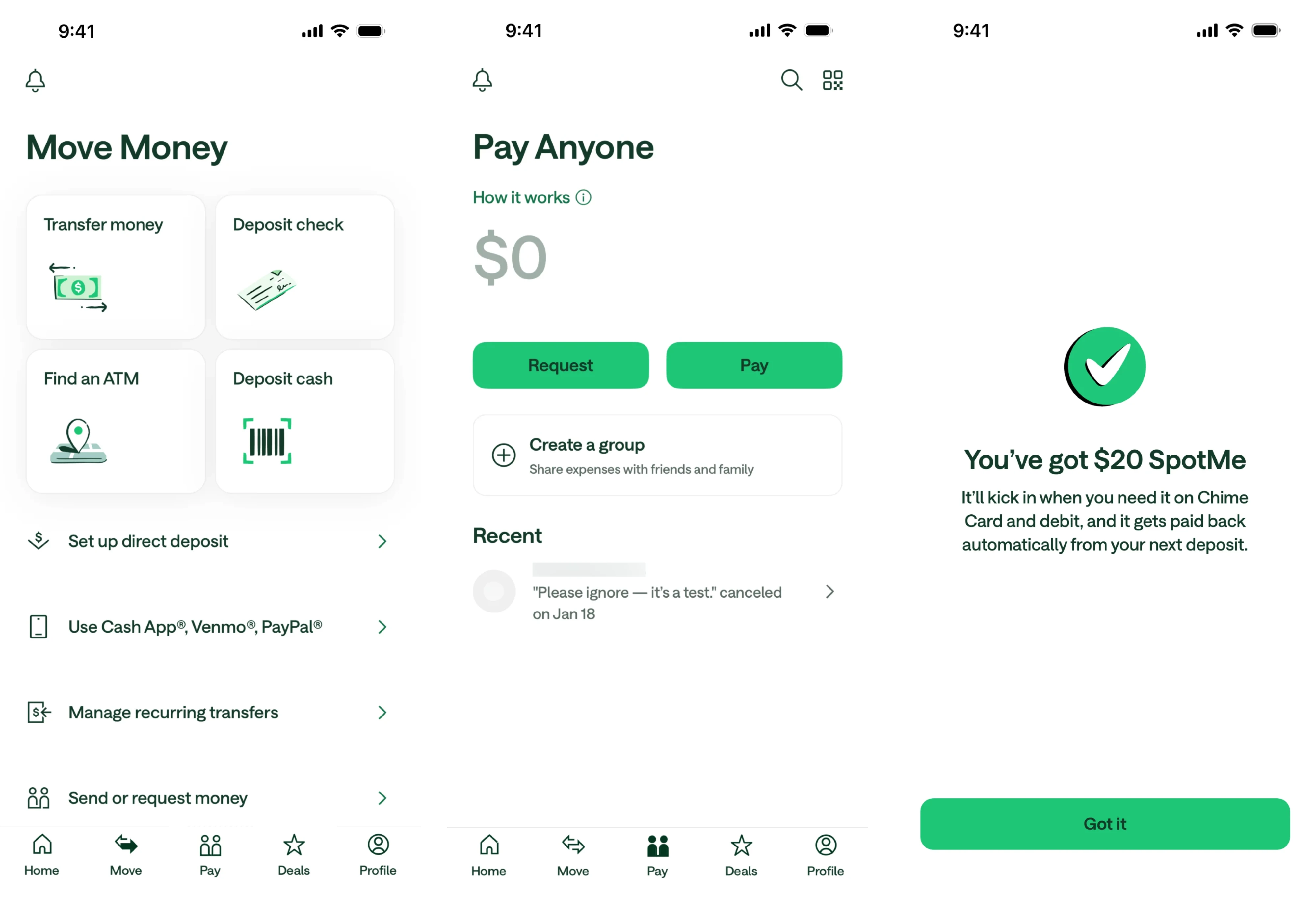 Clean and intuitive UI in the Chime banking app