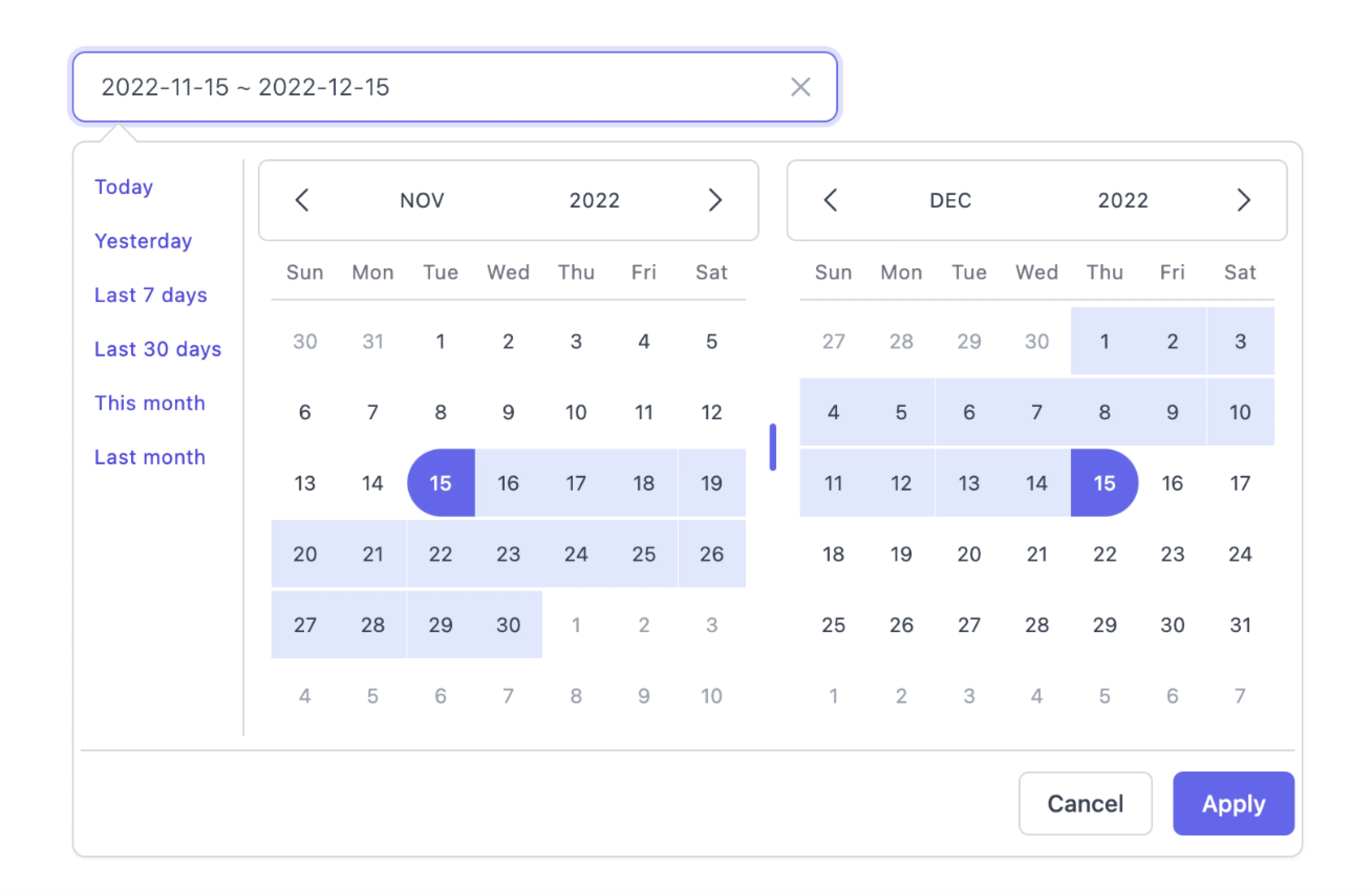 calendar popover